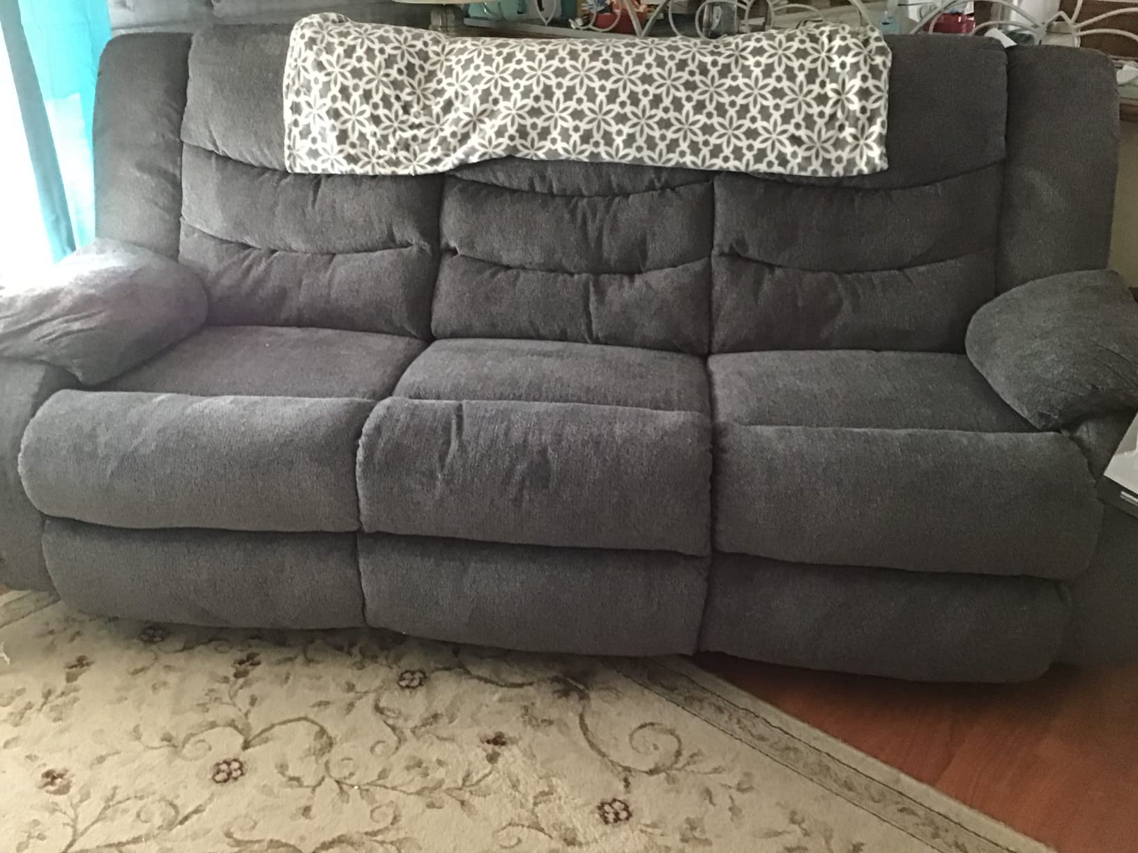 Signature Design by Ashley Manual Reclining Sofa Couch, Gray Chenille | 100% polyester chenille fabric, 3-inch wall hugger design, Dual-sided manual reclining, Tulen Series customer photo 2