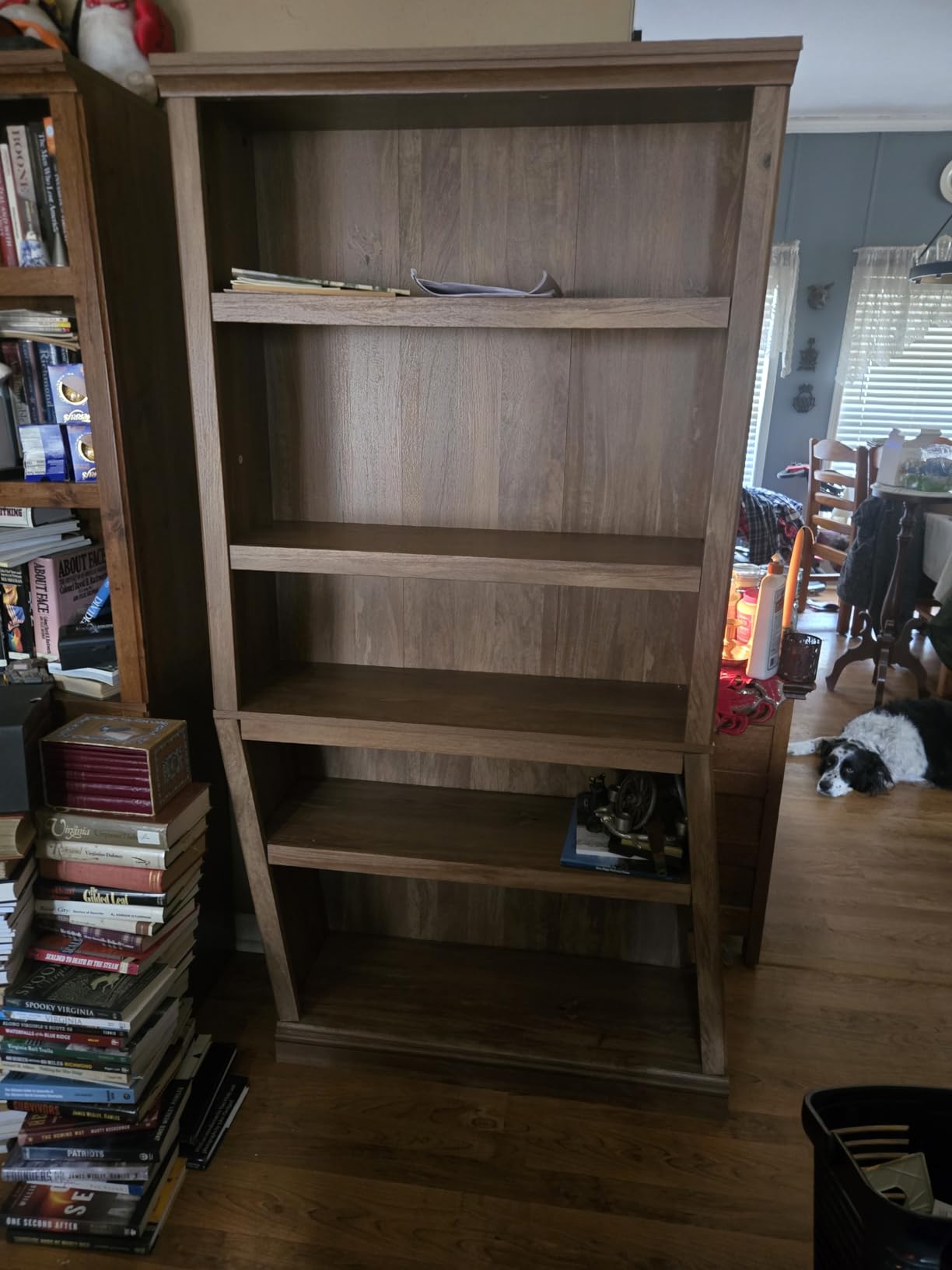 Sauder 5 Tier Book Shelf Wooden Bookcase Multipurpose Bookshelf for Home Office, Living Room, in Chalked Chestnut customer photo 2