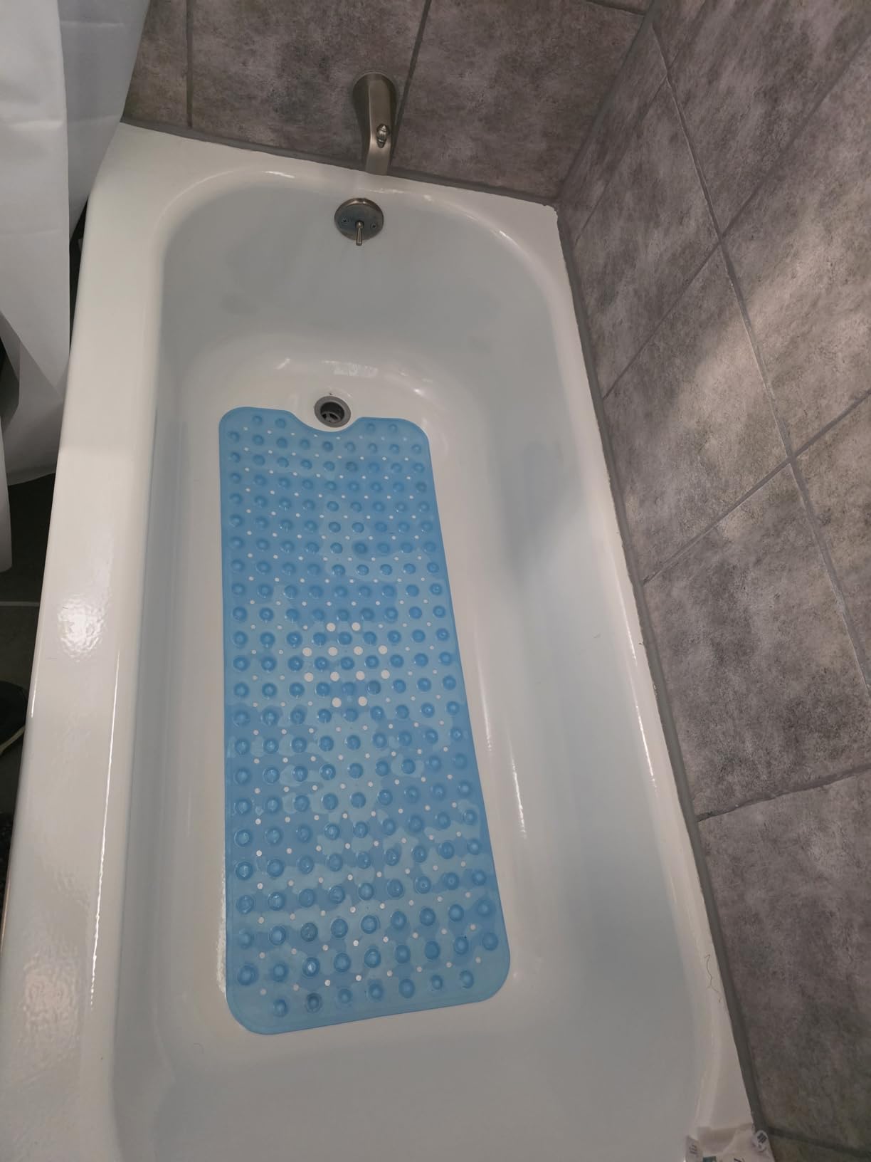 AmazerBath Shower Mat Non Slip 40 x 16 Inches, Bathtub Mat Shower Stall Mats with Suction Cups and Drain Holes, Non Slip Bath Mat for Tub for Elderly & Kids, Clear Blue customer photo 2