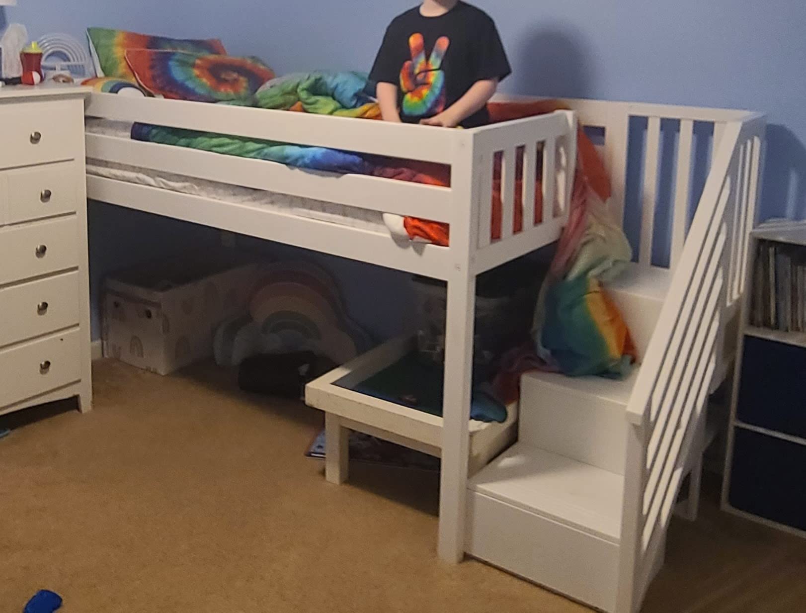 Max & Lily Low Loft Bed, Twin Bed Frame For Kids With Stairs, Clay customer photo 1