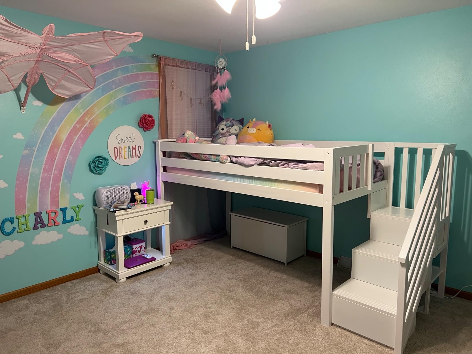 Max & Lily Low Loft Bed, Twin Bed Frame For Kids With Stairs, Clay customer photo 2
