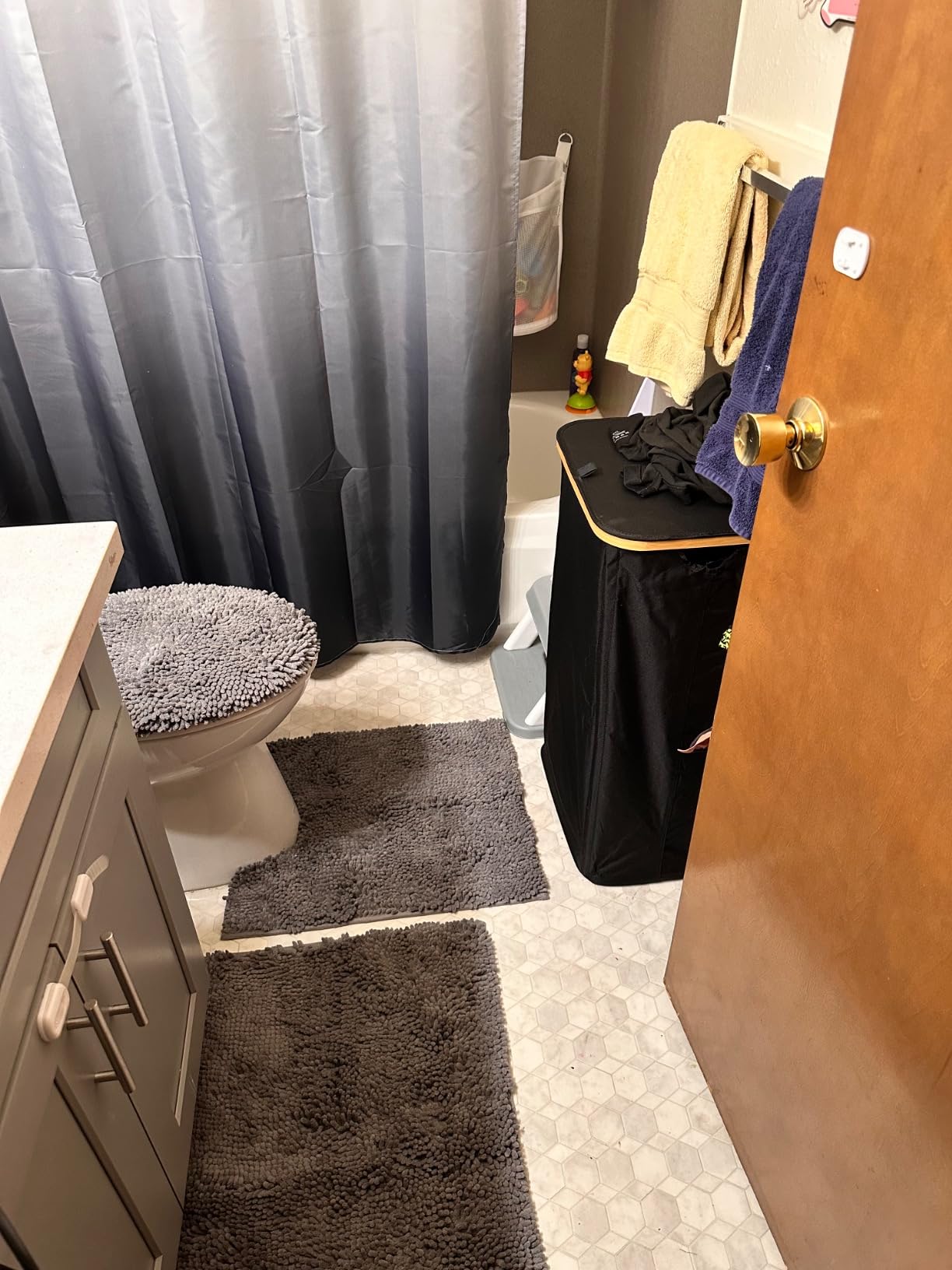 HOMEIDEAS Bathroom Rugs Sets 3 Piece, Chenille Bath Rugs Soft Absorbent Non Slip Washable Bath Mats with Toilet Lid Cover, Perfect for Bathroom(Grey) customer photo 1