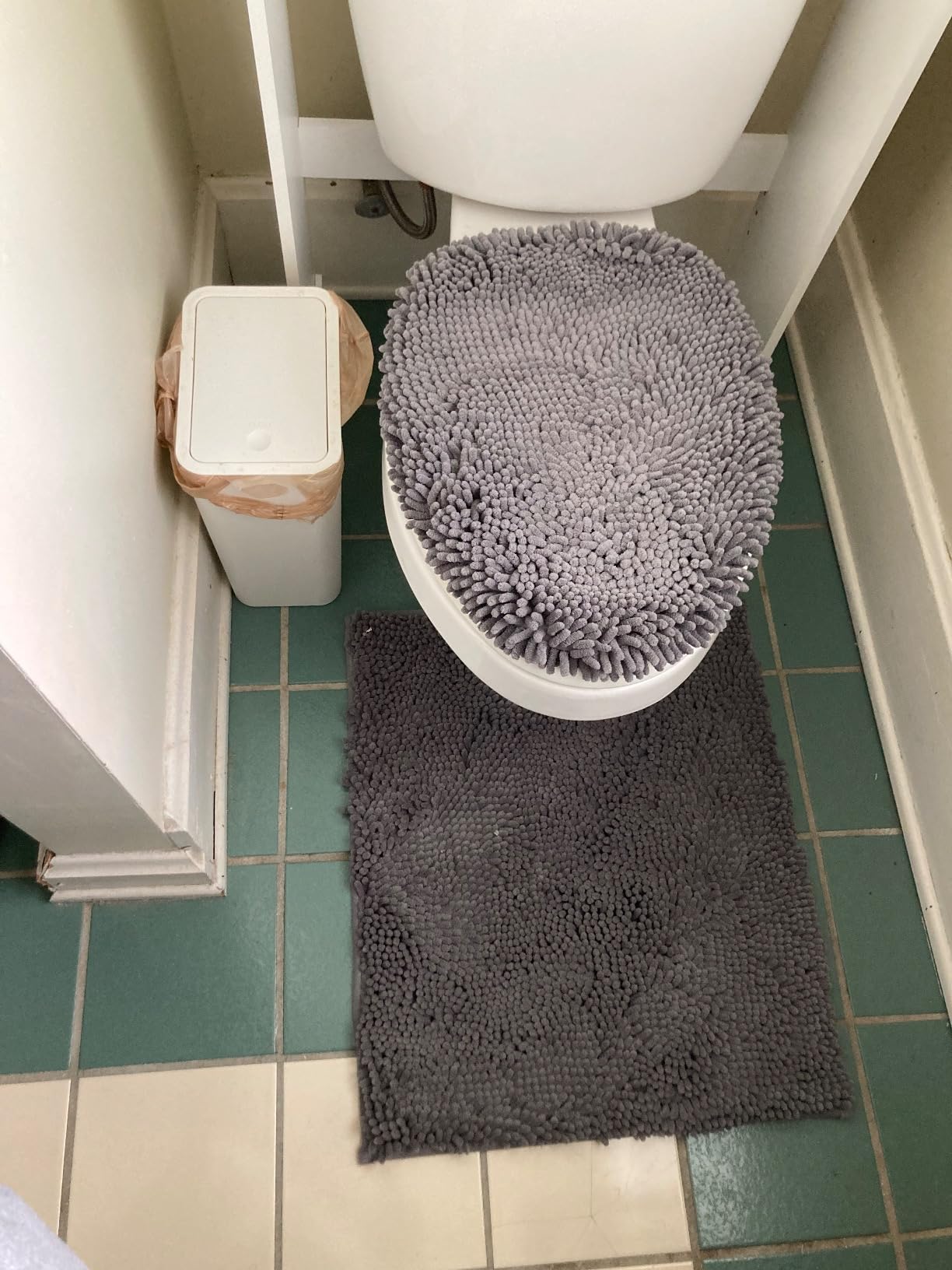 HOMEIDEAS Bathroom Rugs Sets 3 Piece, Chenille Bath Rugs Soft Absorbent Non Slip Washable Bath Mats with Toilet Lid Cover, Perfect for Bathroom(Grey) customer photo 2