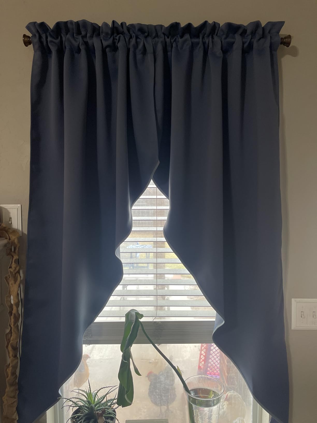 NICETOWN Blackout Kitchen Window Curtains - Thick Tailored Scalloped Valance/Swags Window Decorations Curtains for Living Room/Bay Window (Navy, 1 Pair, W36 x L63 Per Panel) customer photo 1