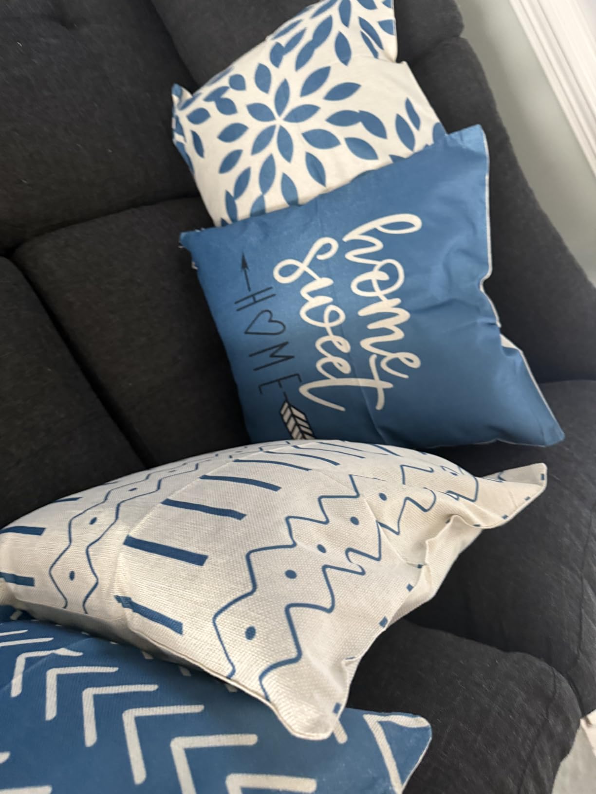 YCOLL Pillow Covers 18x18 Set of 4，Modern Sofa Throw Pillow Cover, Decorative Home Outdoor Linen Fabric Geometric Pillow Case for Couch Bed Car，Gray customer photo 1