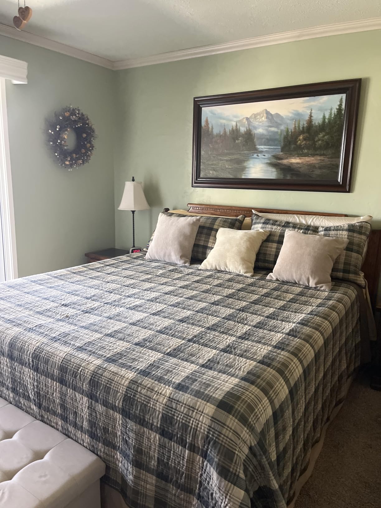 Woolrich Mill Creek Reversible Quilt Set - Cottage Styling Reversed to Solid Color, All Season Lightweight Coverlet, Cozy Bedding Layer, Matching Shams, Oversized King/Cal King, Plaid Green 3 Piece customer photo 2