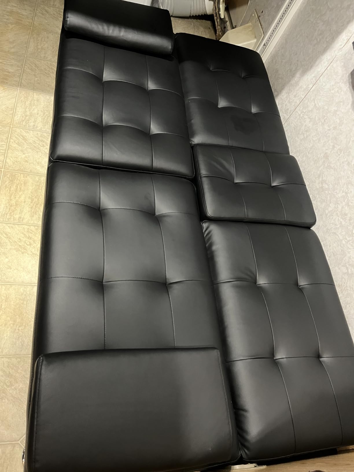Flamaker Futon Sofa Bed, Black Faux Leather Convertible Loveseat Couch customer photo 2