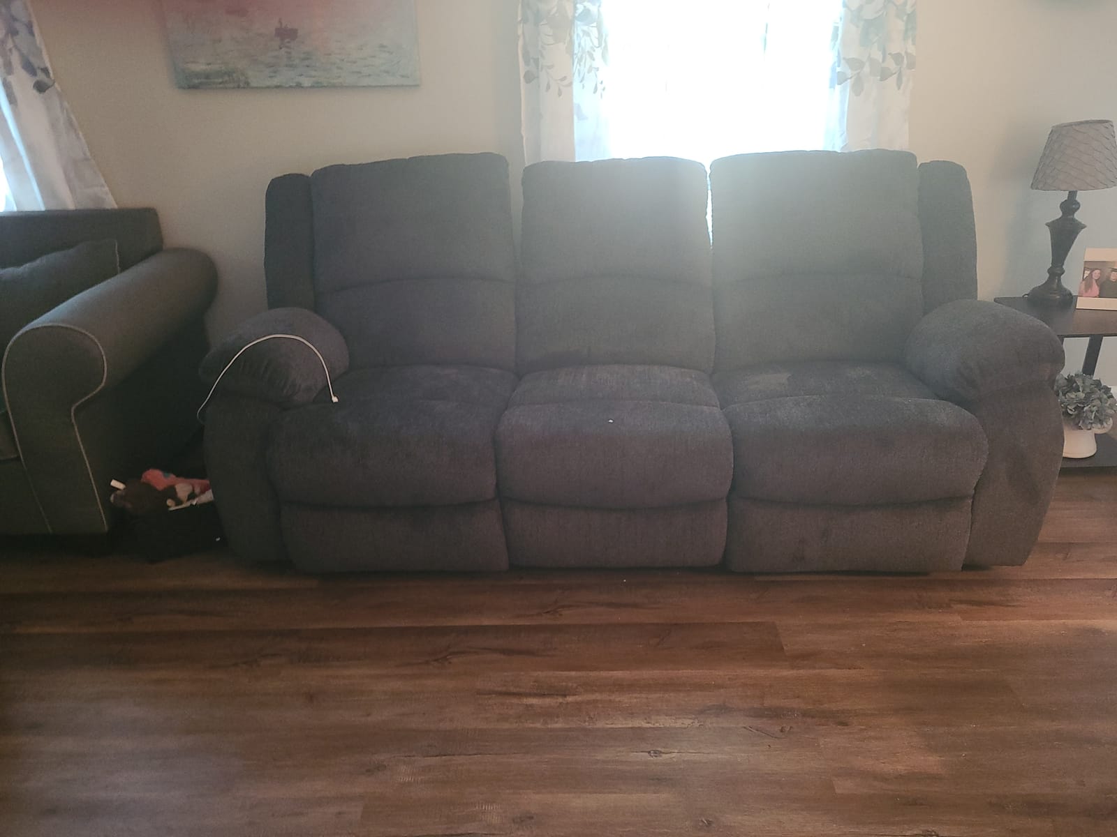 Signature Design by Ashley Power Reclining Sofa, 3-Seater Couch, Draycoll | Space-saving 4-in wall-hugger profile, Integrated zero-draw USB ports, Plush slate polyester chenille upholstery customer photo 2