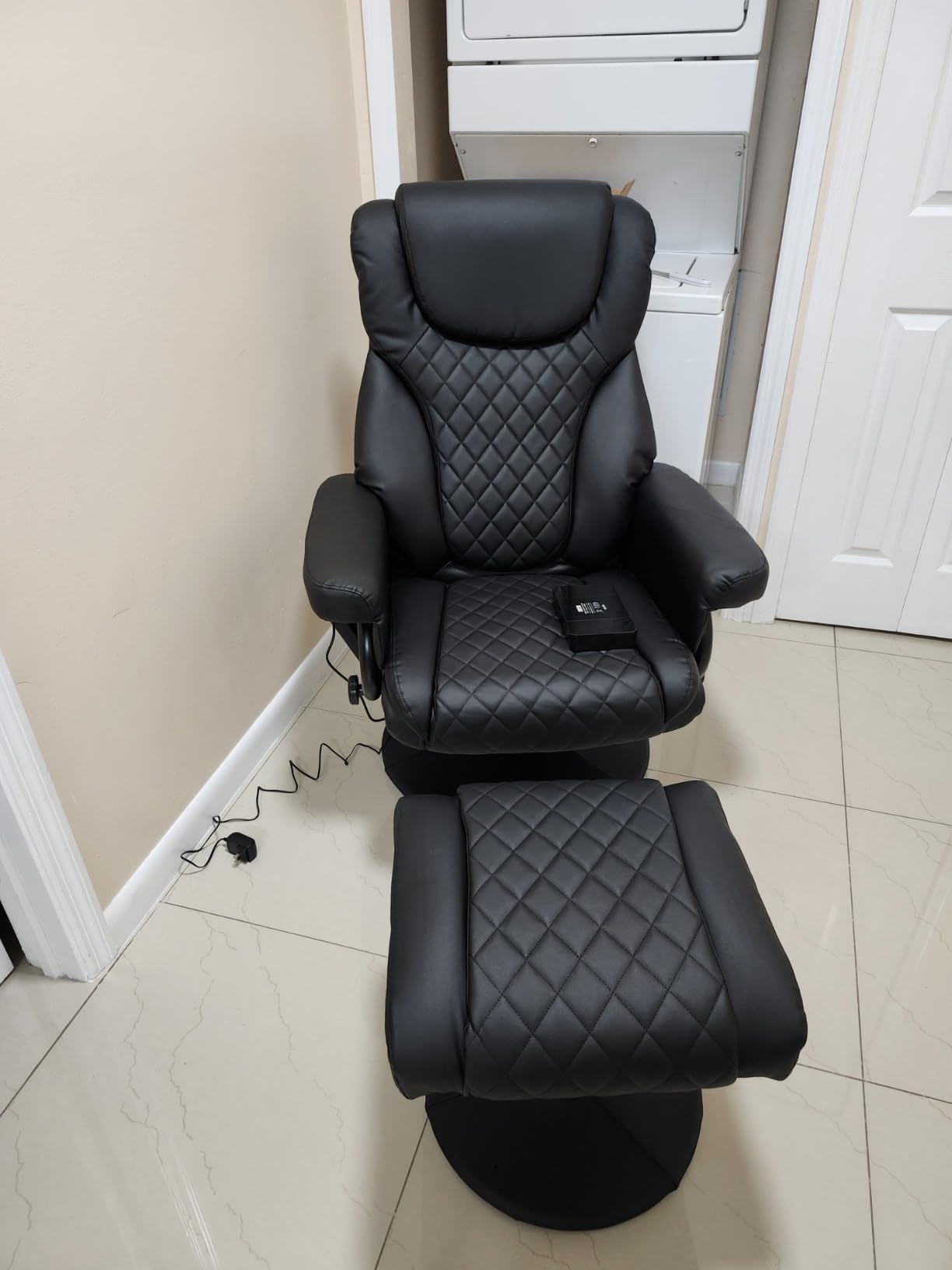 MCombo Recliner with Ottoman, Reclining Chair with Massage, 360 Swivel Living Room Chair Faux Leather, 4901 (Dark Brown) customer photo 1
