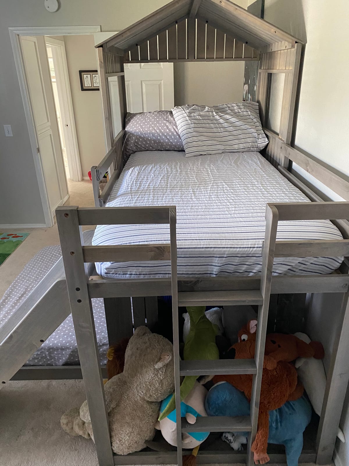 Twin Over Full Bunk Bed with Playhouse & Slide, Space-Saving for Kids Room | Playhouse design with windows, dual assembly layout, 400/600lbs load capacity customer photo 1
