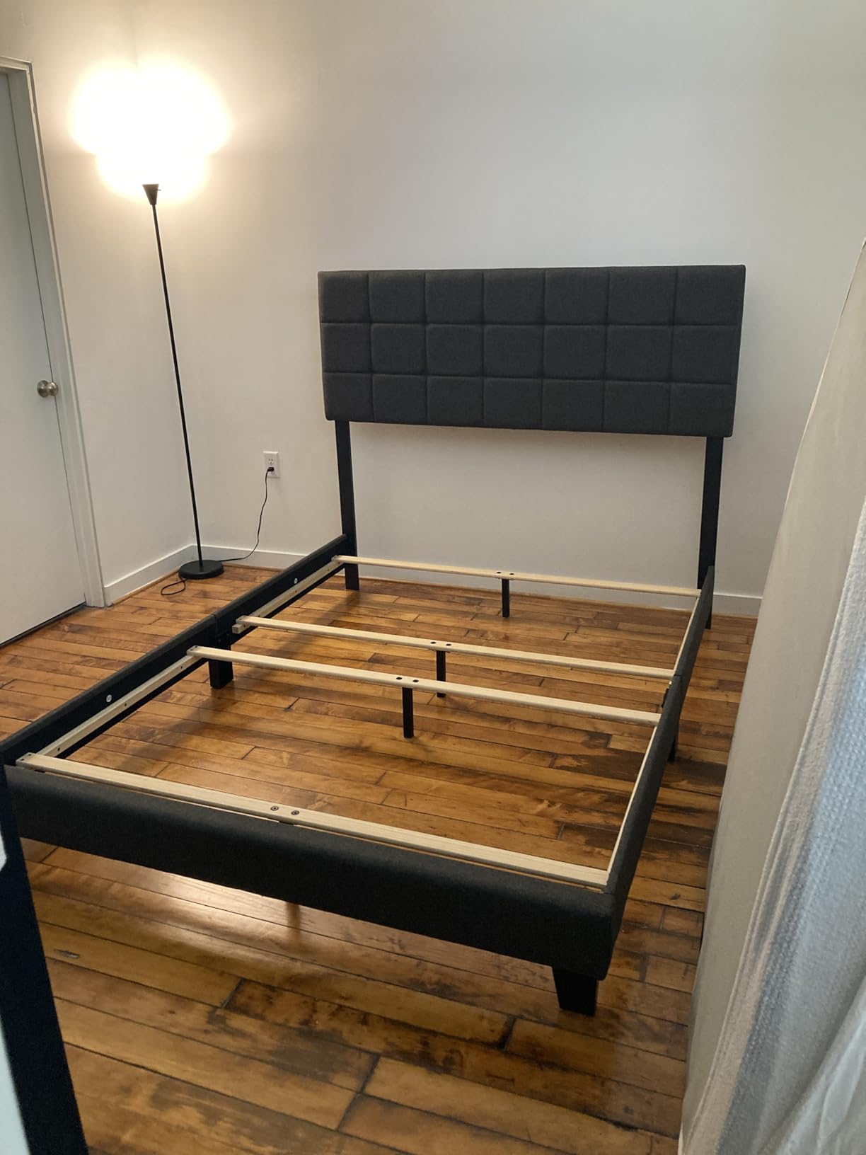 Allewie Queen Size Panel Bed Frame Box Spring Needed Dark Grey customer photo 1
