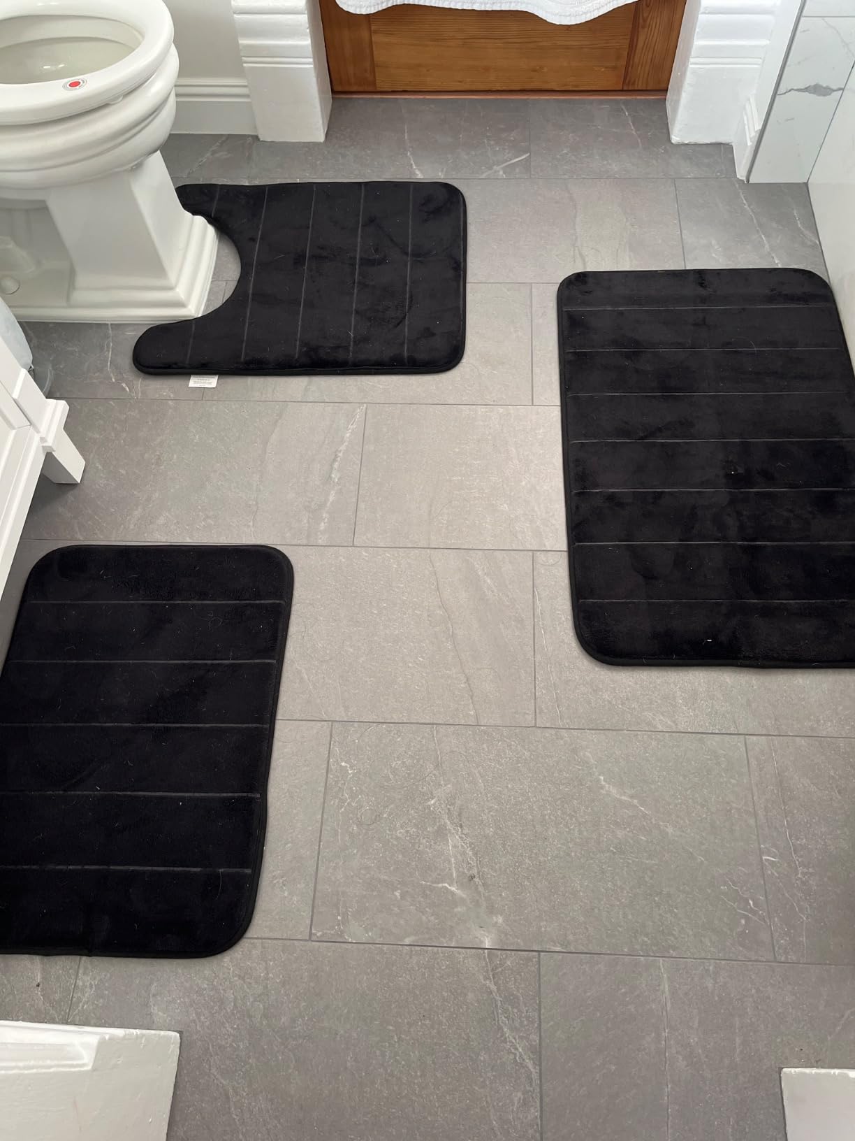 Yimobra Memory Foam Bath Mat Set 3 Pieces- Super Soft Absorbent Quick Dry Bathroom Rug Sets, Machine Washable Non Slip Floor Carpet for Tub Shower, Vanity & Toilet Base, Gray customer photo 2