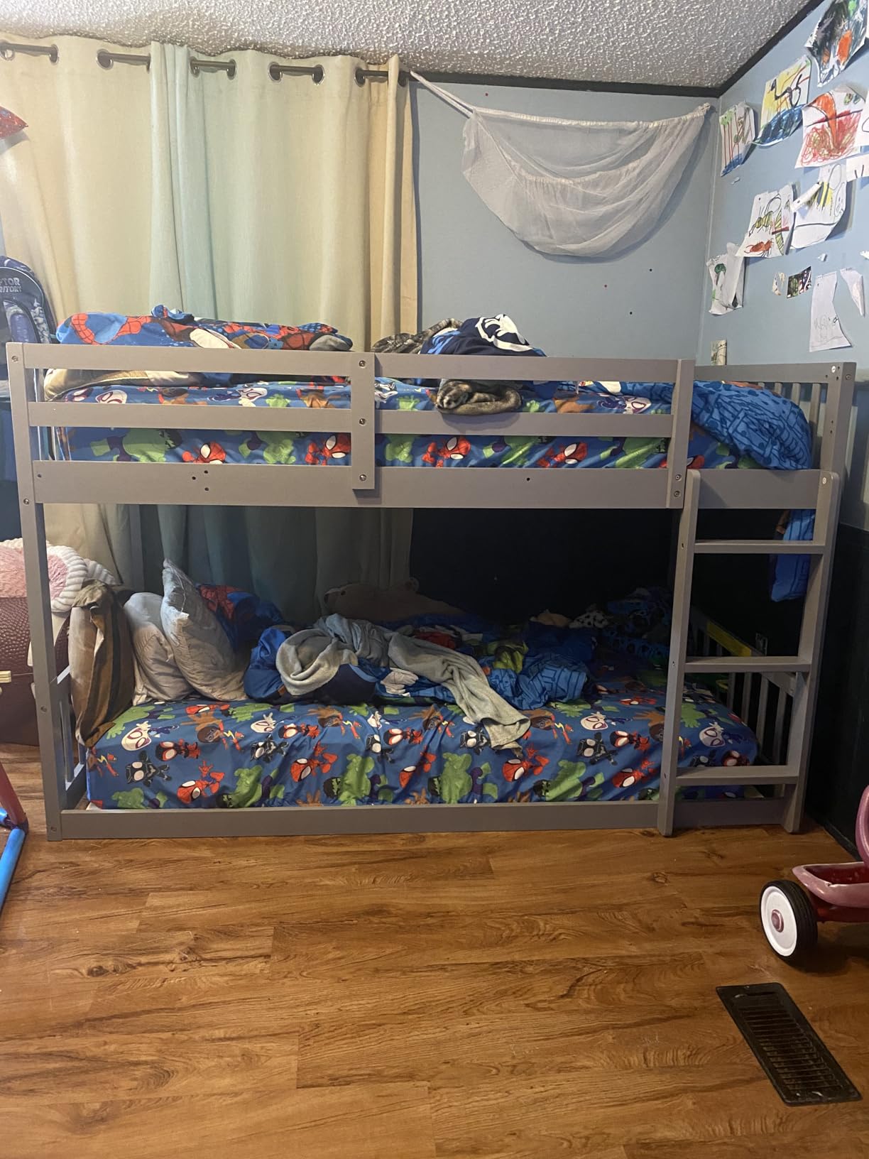 JOYMOR Solid Wood Low Twin Over Twin Bunk Bed for Kids/Junior, Bunk Bed Frame with Guardrails & Ladder for Boys Girls, No Box Spring Needed (White) customer photo 2