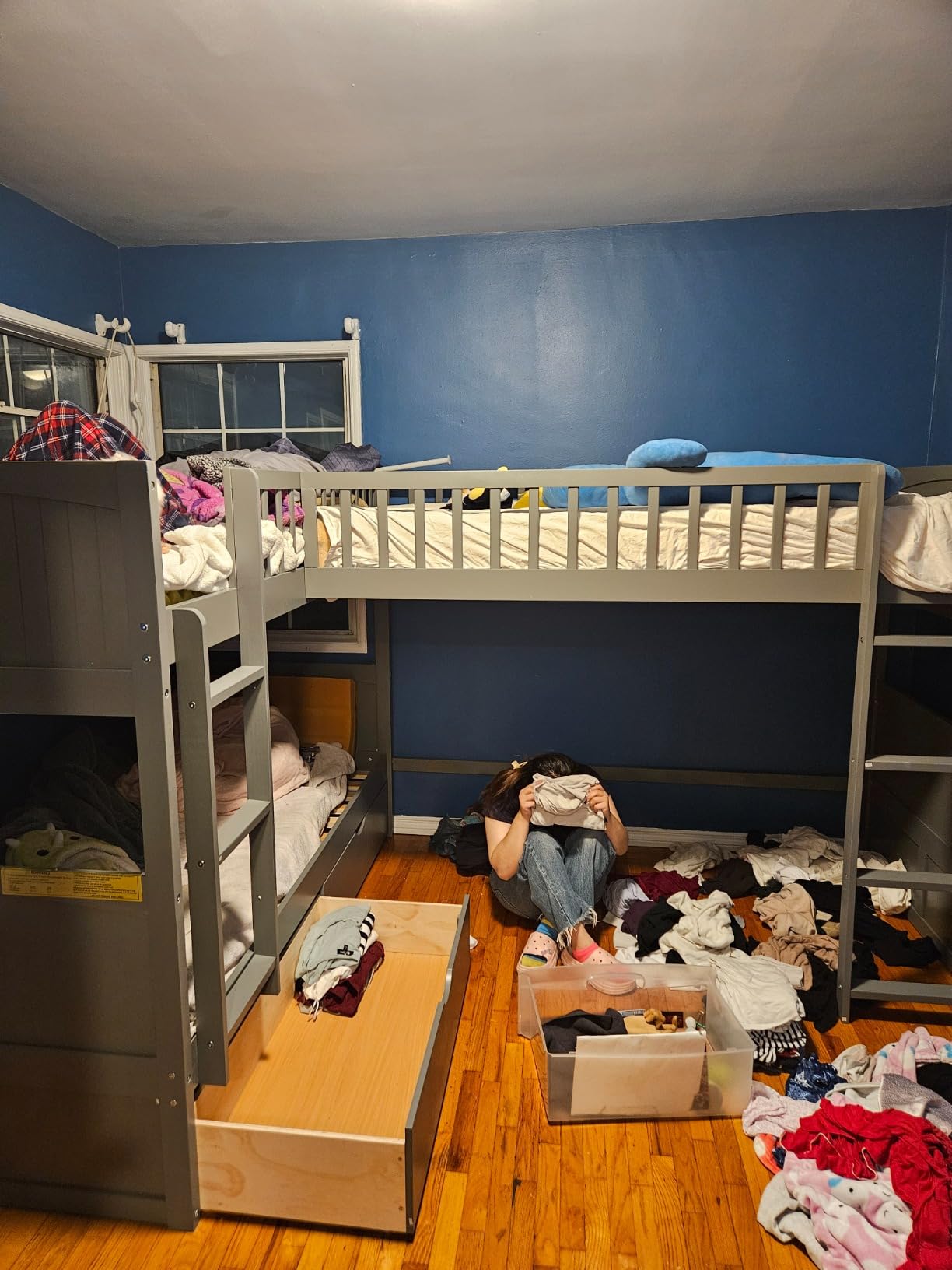 Flieks Triple Bed Twin-Over-Twin-Over-Twin Bed L Shaped Bunk Bed with 2 Drawers and 2 Ladders, No Box Spring Needed customer photo 2