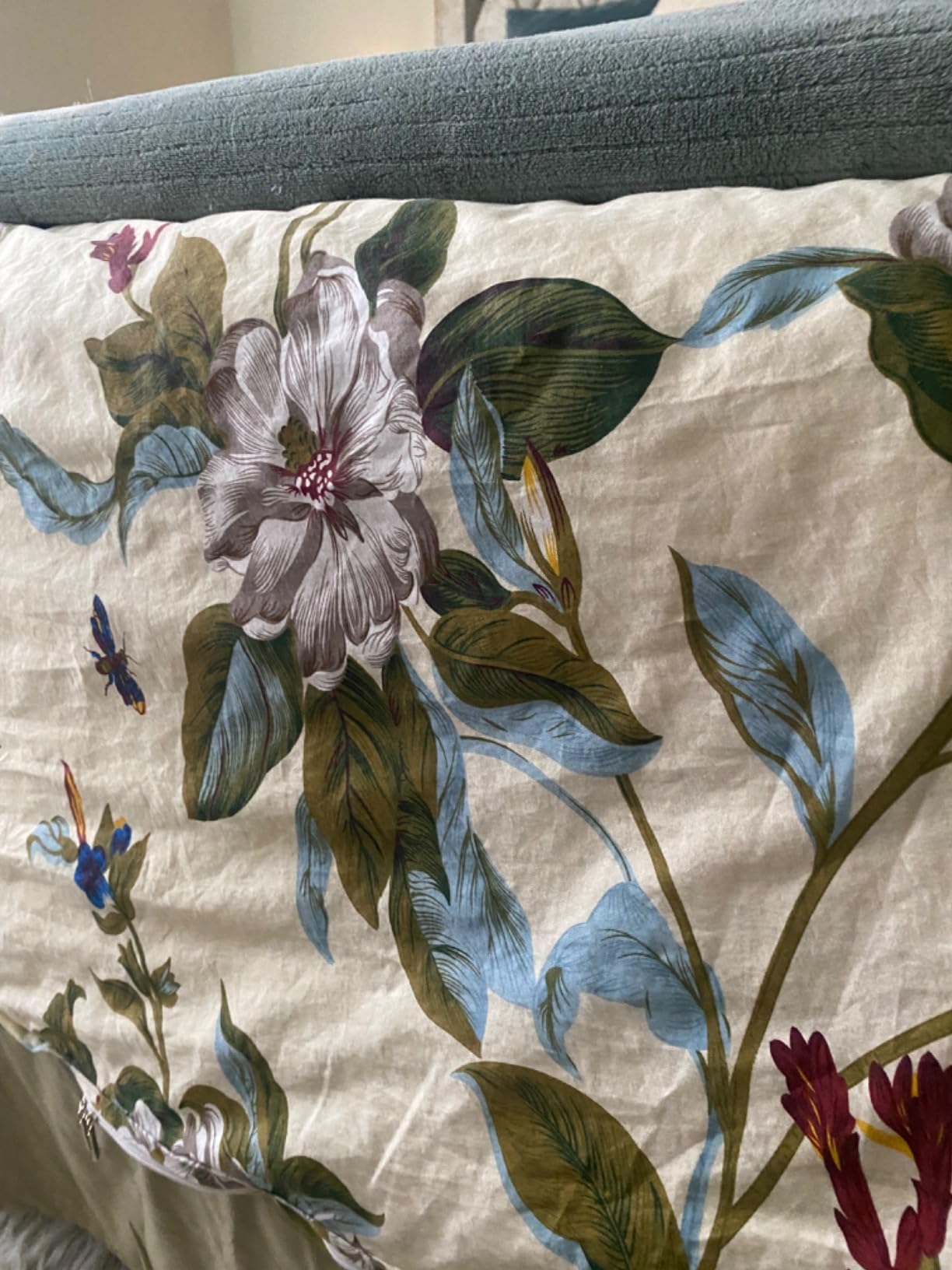 FADFAY Floral Duvet Cover Set Queen 100% Cotton Shabby Vintage Bedding 600 TC Mint Green White Flower Women Elegant Lily Print Comforter Cover Zipper Corner Ties Soft Bed Cover 3 Pcs customer photo 2