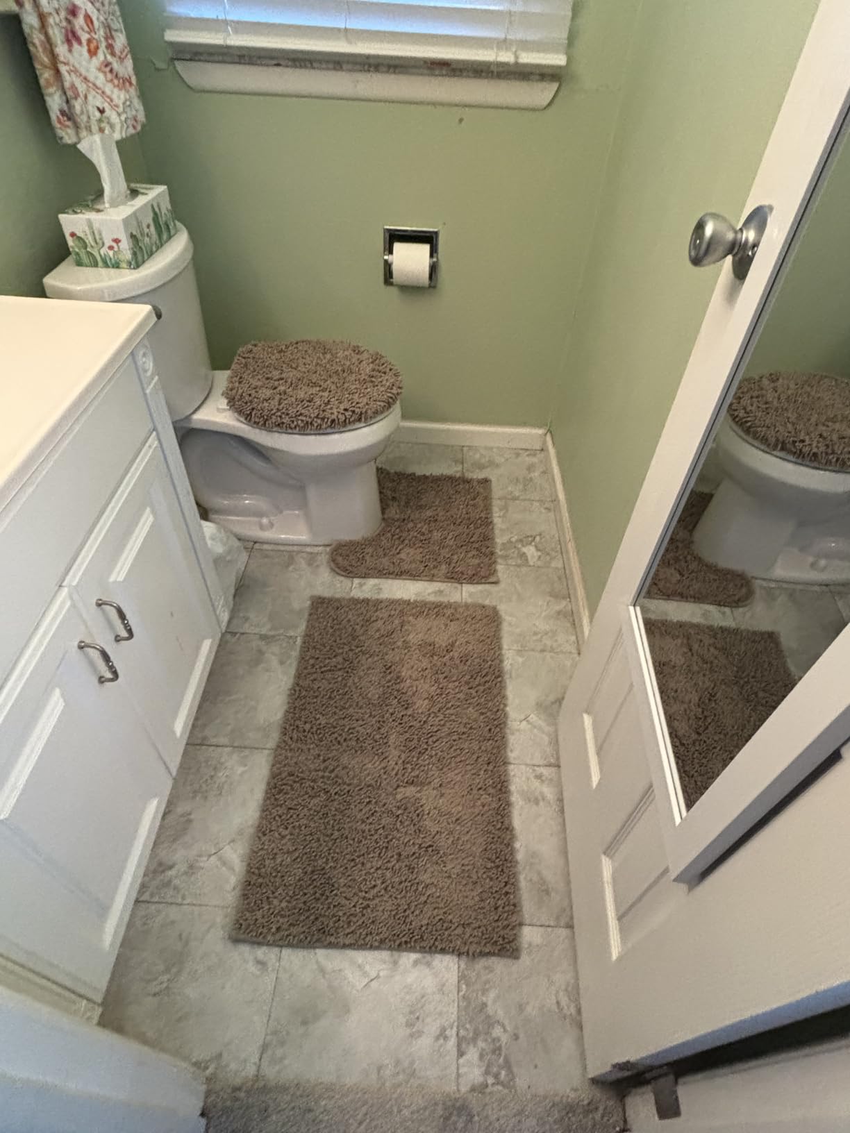 Bathroom Rugs 3 Piece Set, Non Slip Washable Chenille Bath Mat, Sage Green customer photo 2