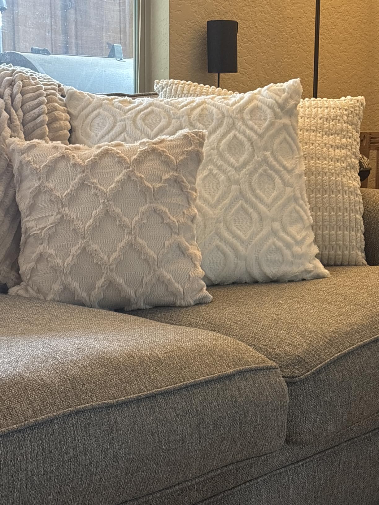 decorUhome Faux Fur Plush Soft Beige Throw Pillow Covers 18x18 Set of 2 | Wool Solid Fall Couch Pillow Covers, Accent Modern Farmhouse Neutral Decorative Square Pillow Cases for Sofa Bed Living Room customer photo 2