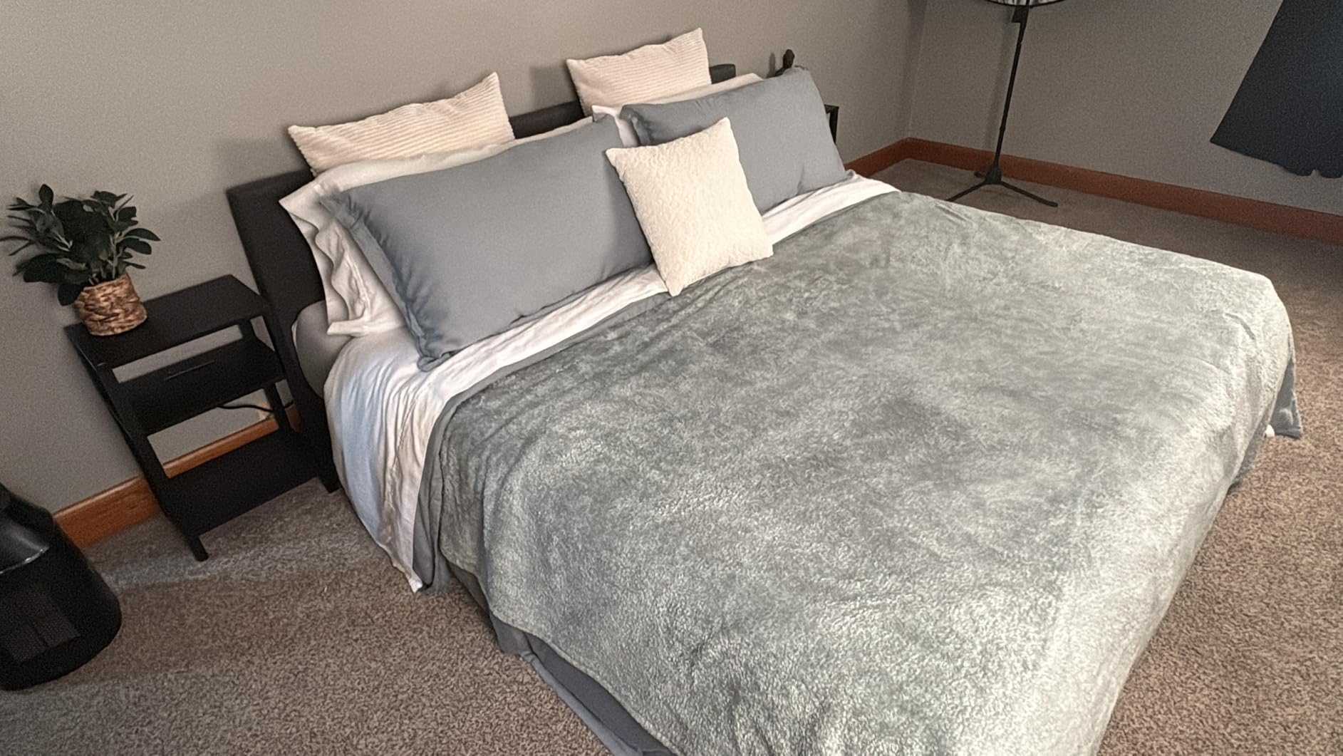 Allewie King Size Upholstered Bed Frame Adjustable Headboard, Dark Grey customer photo 2