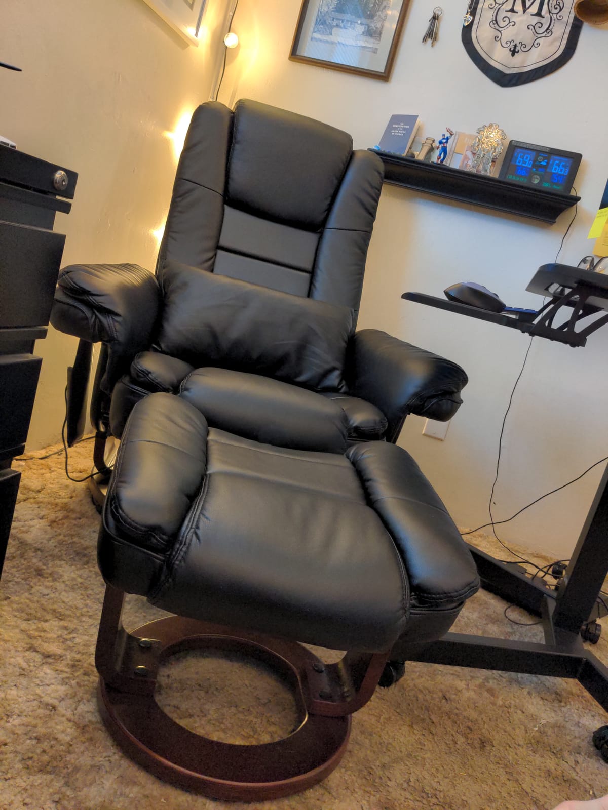 MCombo Swivel Recliner with Ottoman Chair, TV Chair Sets with Vibration Massage, for Small Space Living Room Bedroom 9096 9099 (Faux Leather, Dark Grey) customer photo 1