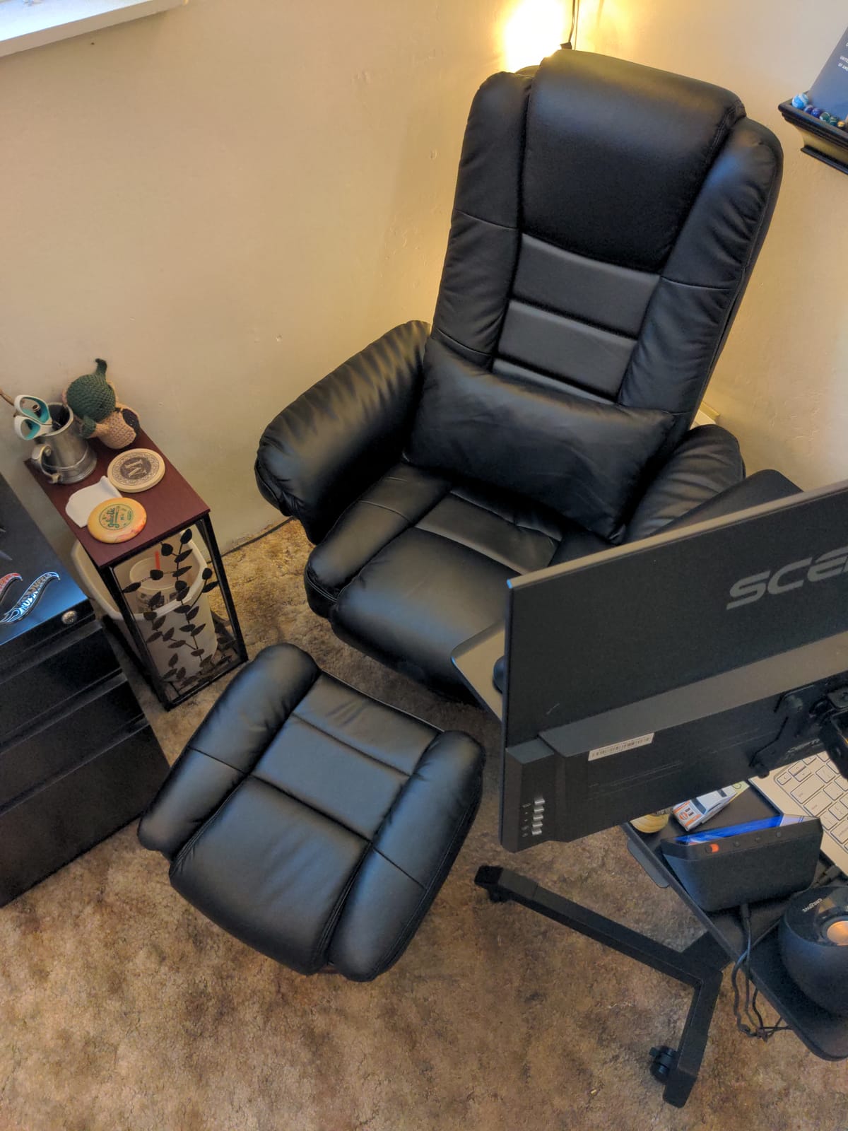 MCombo Swivel Recliner with Ottoman Chair, TV Chair Sets with Vibration Massage, for Small Space Living Room Bedroom 9096 9099 (Faux Leather, Dark Grey) customer photo 2