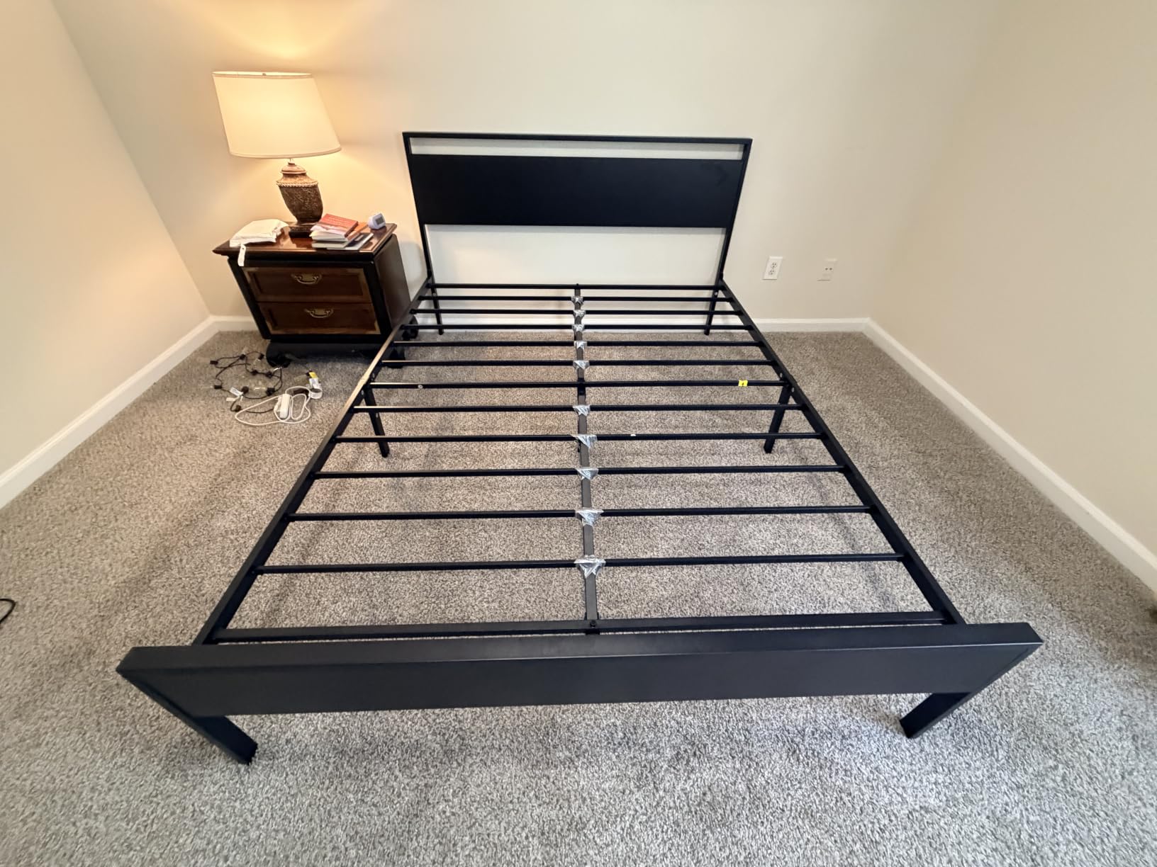 SHA CERLIN 14 Inch Queen Size Metal Platform Bed Frame with Wooden Headboard and Footboard, Mattress Foundation, No Box Spring Needed, Large Under Bed Storage, Non-Slip Without Noise, Mahogany customer photo 2