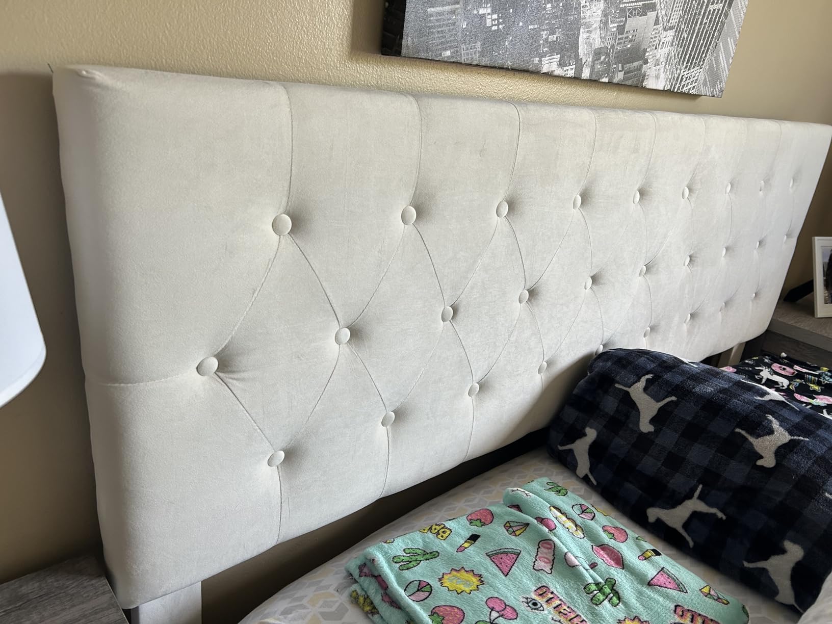 Keyluv Full Size Upholstered Platform Bed Frame with 4 Storage Drawers, Modern Beige Fabric Bed with Adjustable Button Tufted Headboard, Solid Wooden Slat Support, Easy Assembly customer photo 2