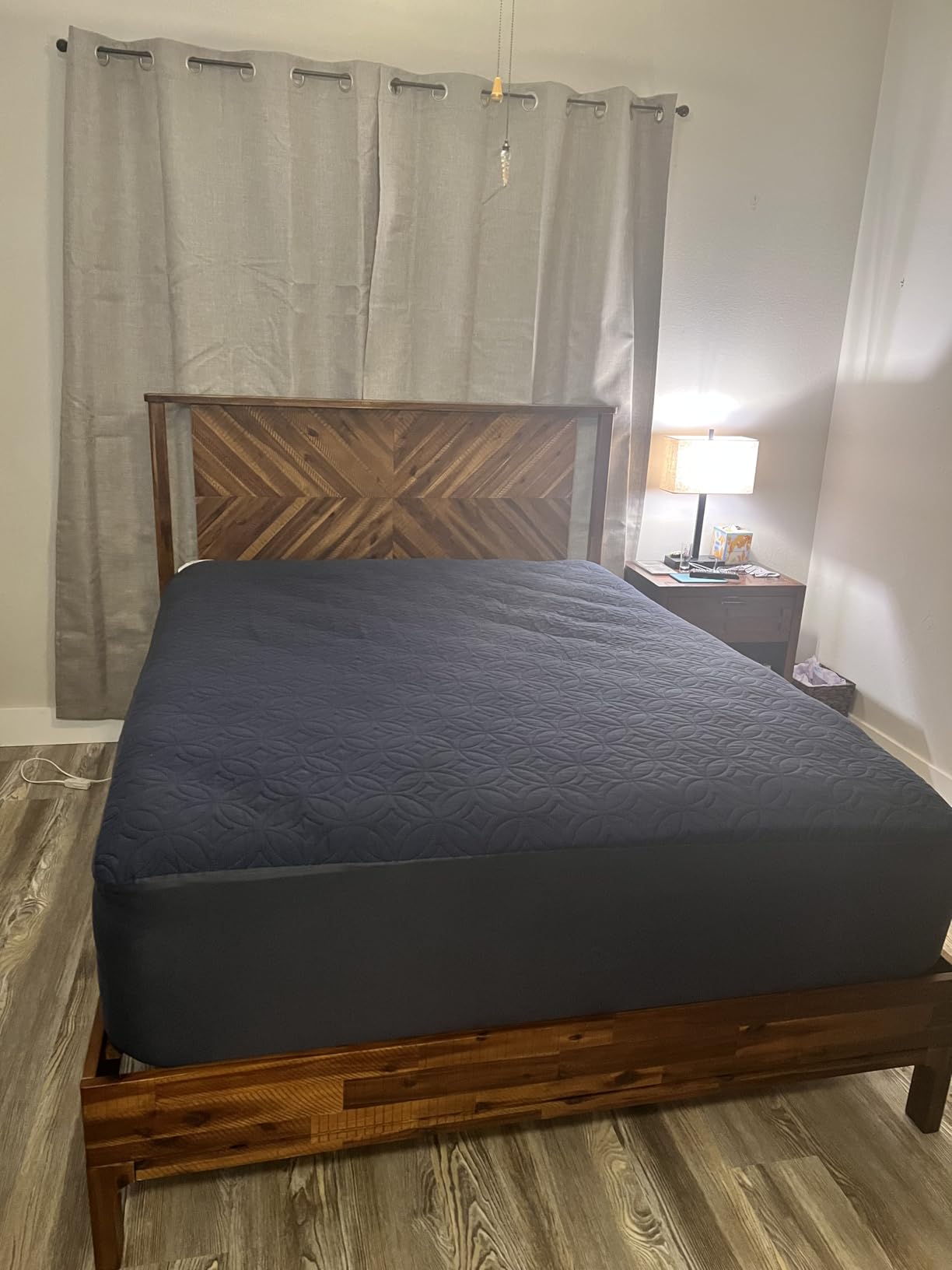Bme Vivian 14 Inch Deluxe Bed Frame with Headboard, Rustic & Scandinavian Style with Solid Acacia Wood, No Box Spring Needed, 12 Strong Wood Slat Support, Easy Assembly, King, Rustic Golden Brown customer photo 2