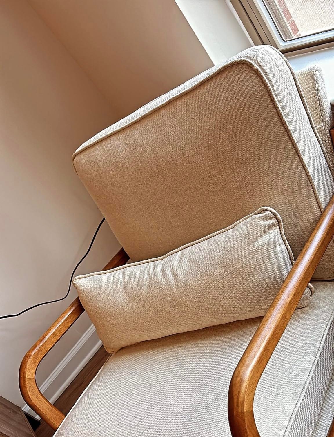 ANJ Mid Century Modern Accent Chairs Set of 2, Single Fabric Lounge Reading Armchair with Solid Wood Frame, Easy Assembly Arm Chairs for Living Room Beige 2 customer photo 1