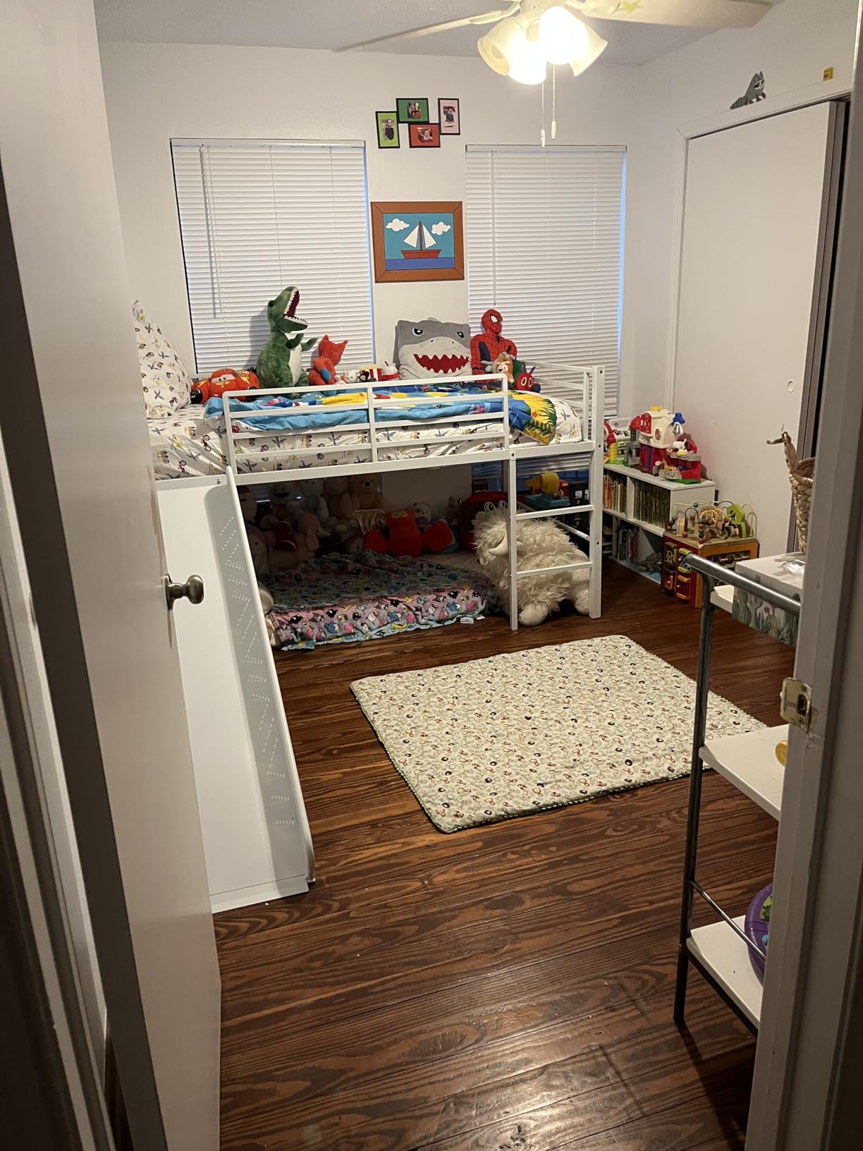 GIANTEX Twin Loft Bed with Slide, Metal Low Bunk Bed w/Safety Guardrails & Built-in Ladder, Loft Bed Frame for Boys & Girls, No Box Spring Needed (Silver) customer photo 2