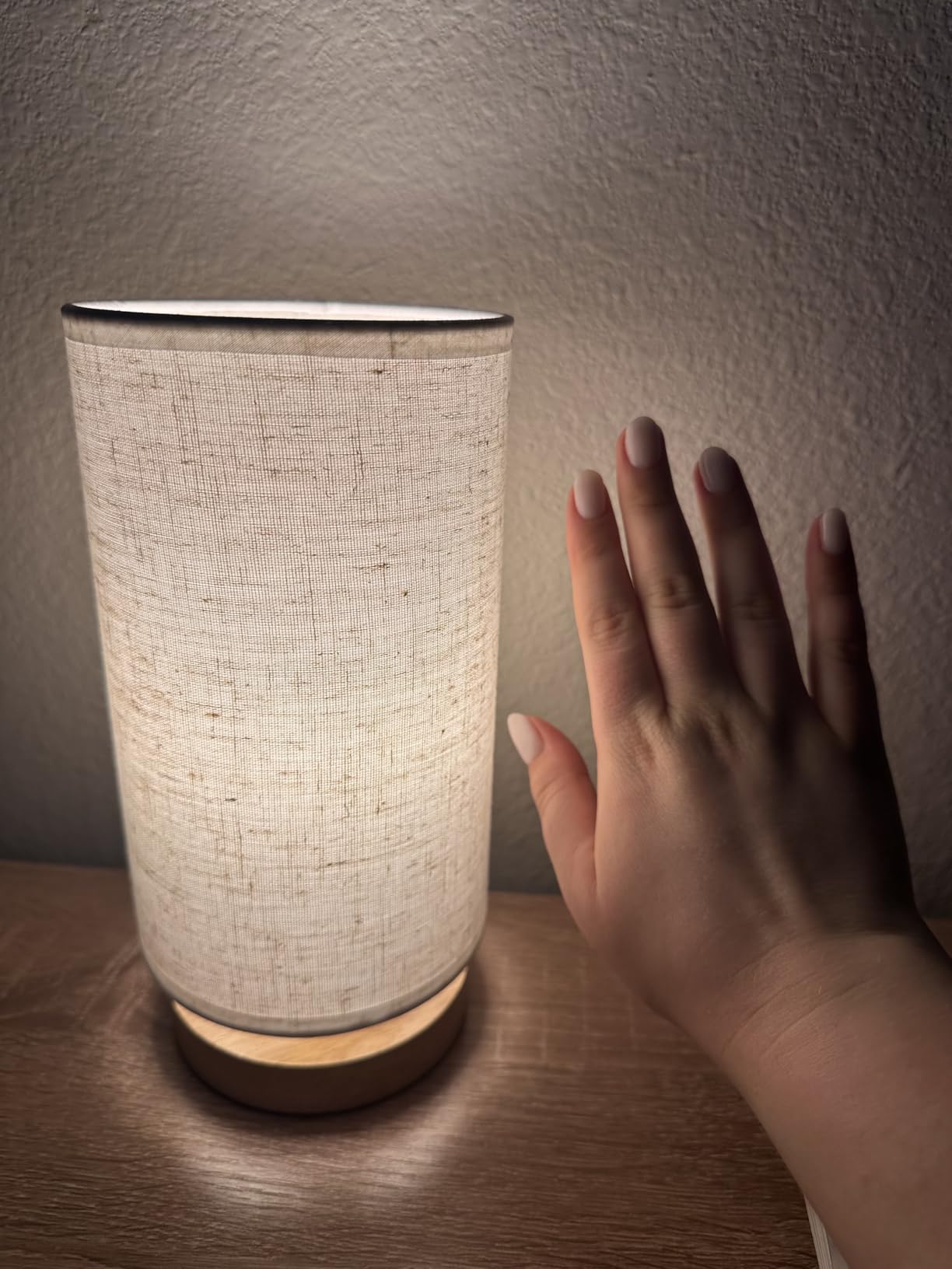 Small Bedside Night Table Lamp for Bedroom, Minimalist Nightstand Lamp with Round Fabric Linen Shade, Study Reading Desk Lamp for Kids Room, Living Room, College Dorm, Home, Office customer photo 1