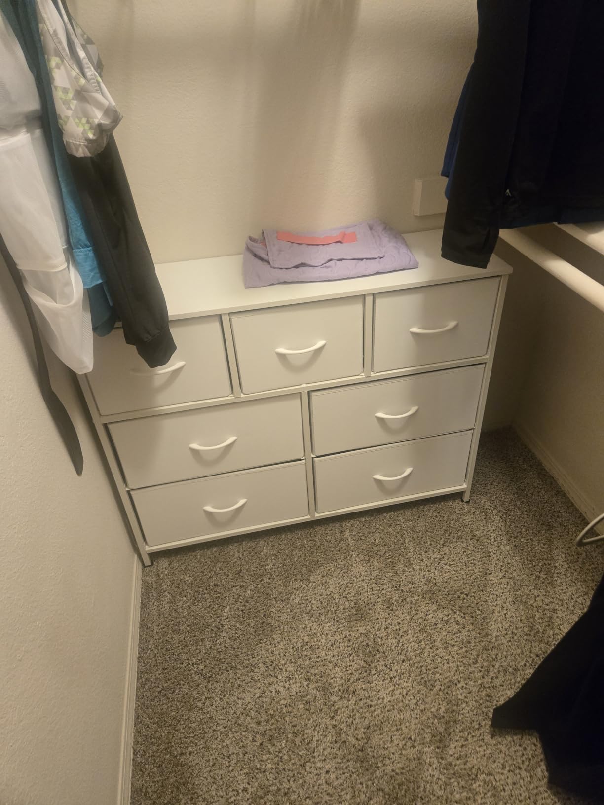 WLIVE Dresser for Bedroom, 7 Drawers, TV Stand, White | 7 roomy fabric drawers, Fits TVs up to 45 inch, Bedroom or living room, Wide storage design, Chest of drawers customer photo 1
