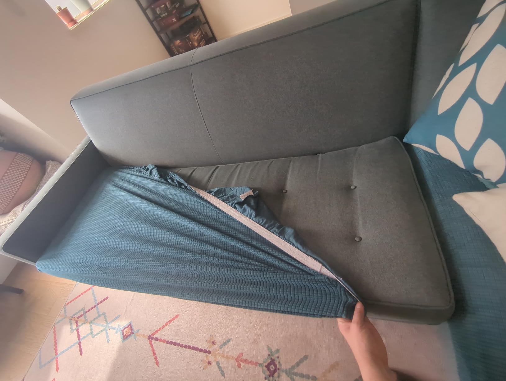 H.VERSAILTEX Super Stretch Individual Seat Sofa Covers Couch Slipcover Sets Thick Jacquard Textured Twill Fabric (3 Piece Sofa Cushion Covers, Storm Blue) customer photo 2