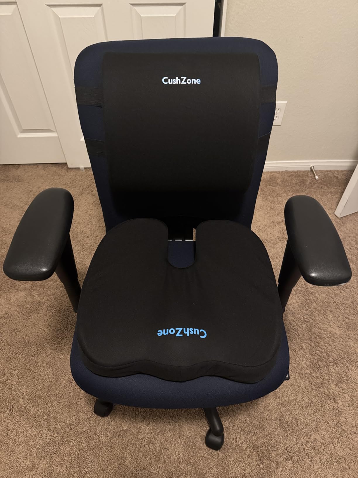 CushZone Seat Cushion and Lumbar Support Pillow for Office Chair, Black | Ergonomic Memory Foam for Sciatica Pain Relief & Posture Correction; Non-Slip Chair Cushions for Car, Wheelchair and Travel customer photo 1