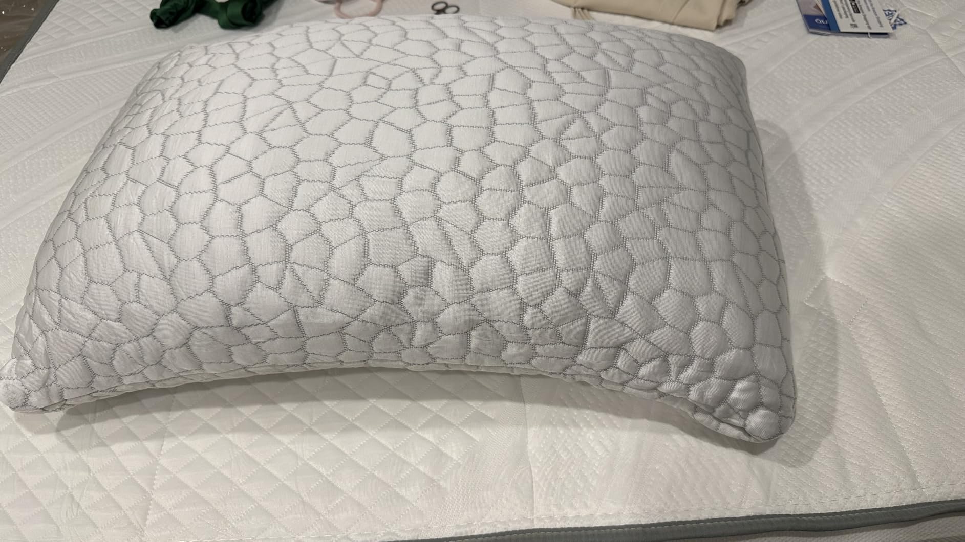 QUTOOL Cooling Pillow for Sleeping, CertiPUR-US Shredded Memory Foam Standard Pillow Set of 1, Cool Pillow for Hot Sleepers Adjustable Firm Pillow for Side,Back,Stomach Sleepers Soft Yet Support,White customer photo 1