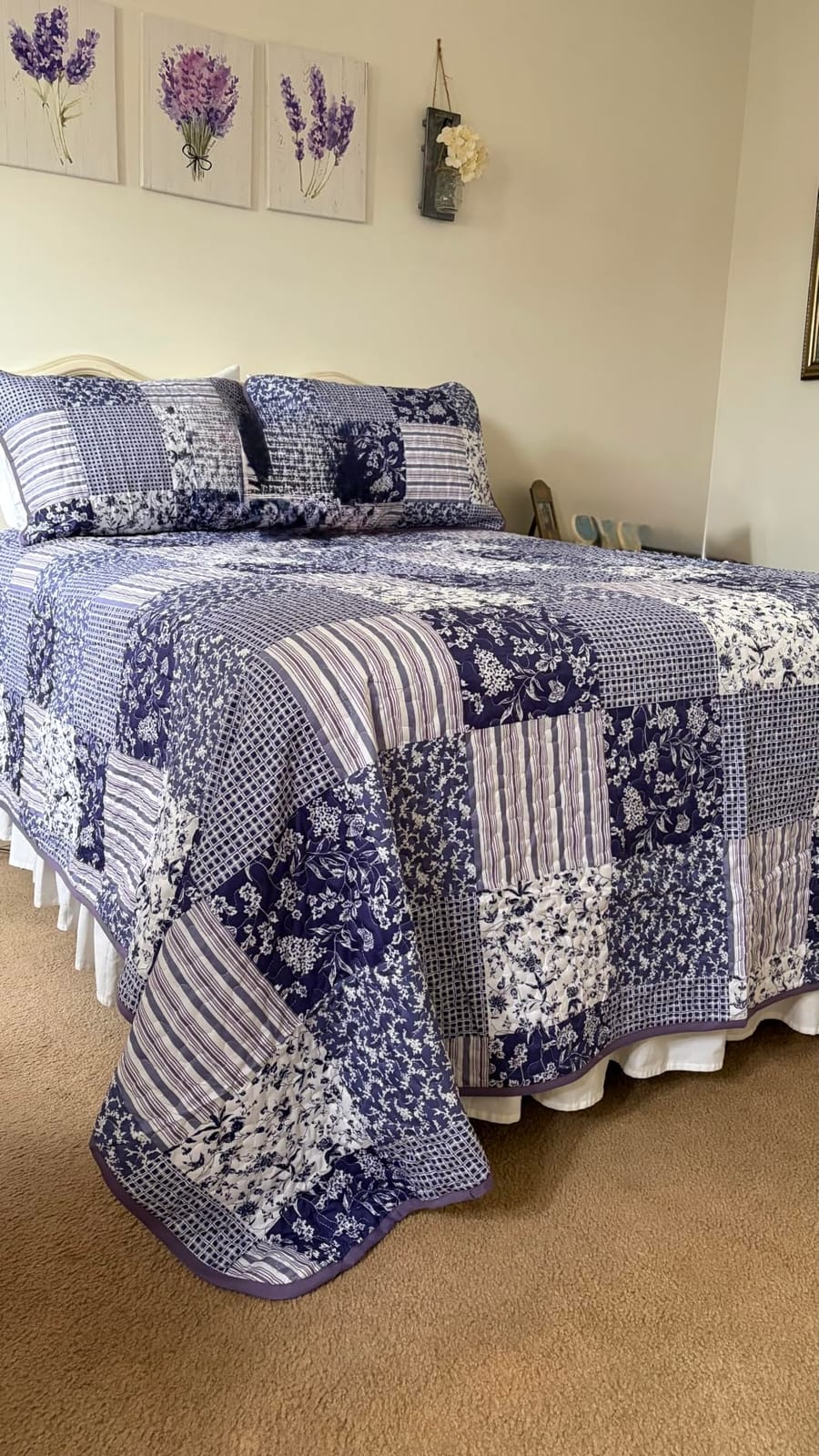 Mybedsoul Boho Quilts Queen Size, Patchwork Floral Bedding Set, Blue customer photo 1