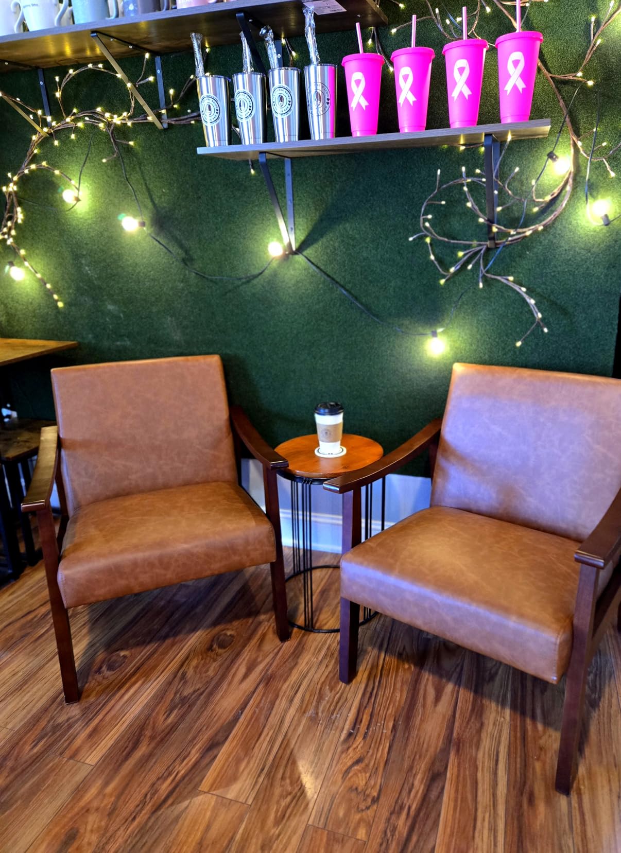 Yaheetech Accent Chairs Set of 2, Mid-Century Faux Leather Armchairs Brown customer photo 1