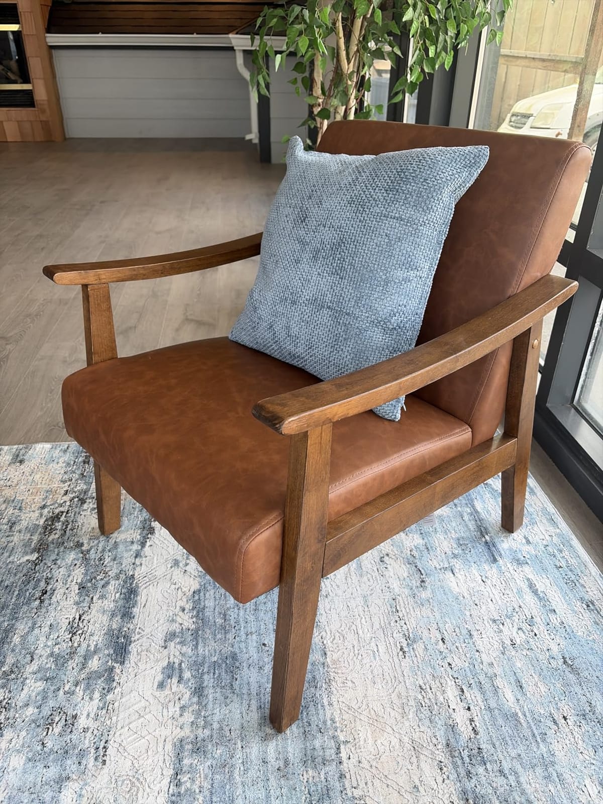 Yaheetech Accent Chairs Set of 2, Mid-Century Faux Leather Armchairs Brown customer photo 2