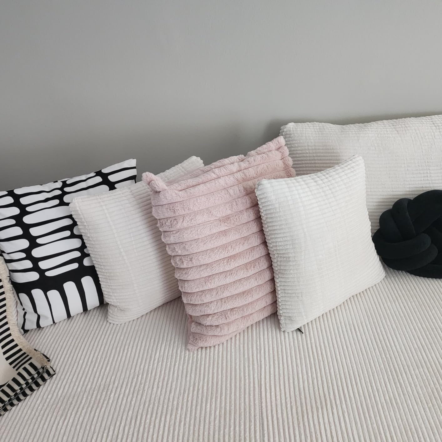 Pallene Faux Fur Decorative Throw Pillow Covers 18x18 Set of 2, Cream White customer photo 1