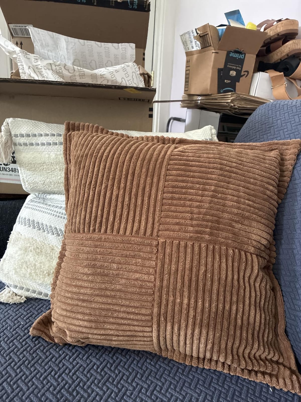 MIULEE Decorative Throw Pillow Covers for Couch 18x18 Inch Beige 2 Pack customer photo 2