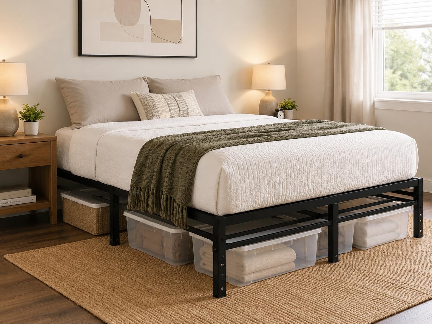 NEW JETO Metal Bed Frame,Full Size Bed Frame with Storage Space,18 Inch customer photo 1