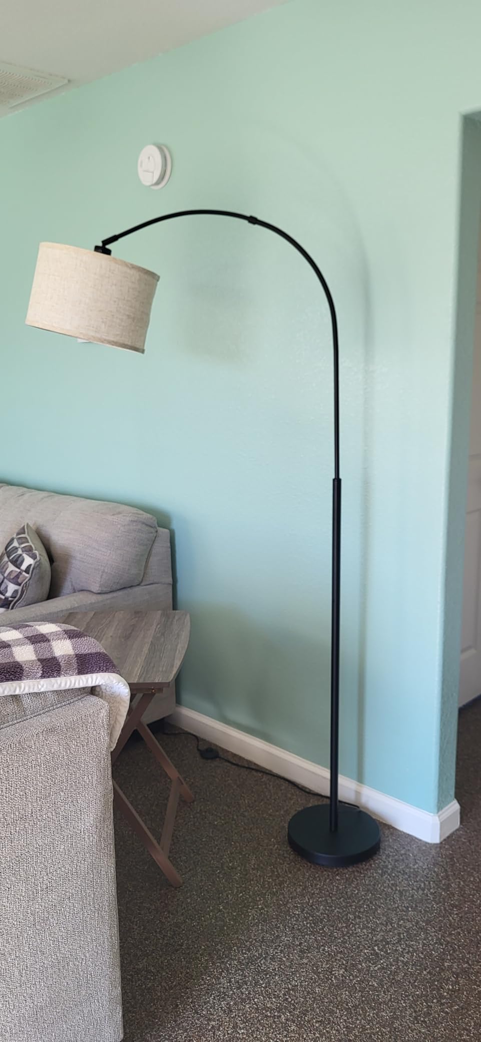 Gold Floor Lamp, Arc Floor Lamp for Living Room with Adjustable Drum Lampshade, Modern Tall Standing Lamp with On/Off Foot Switch, Over Couch Arched Reading Light for Reading, Bedroom, Office customer photo 1
