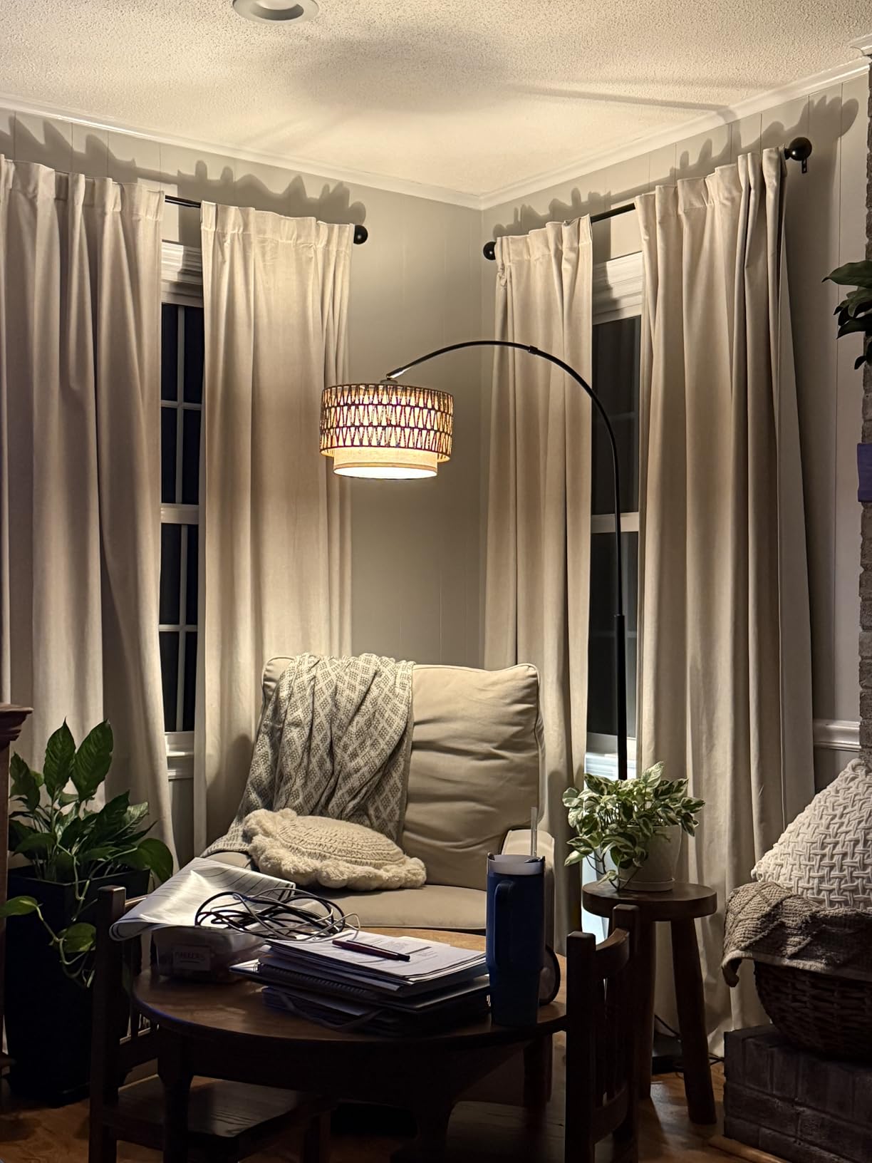Gold Floor Lamp, Arc Floor Lamp for Living Room with Adjustable Drum Lampshade, Modern Tall Standing Lamp with On/Off Foot Switch, Over Couch Arched Reading Light for Reading, Bedroom, Office customer photo 2