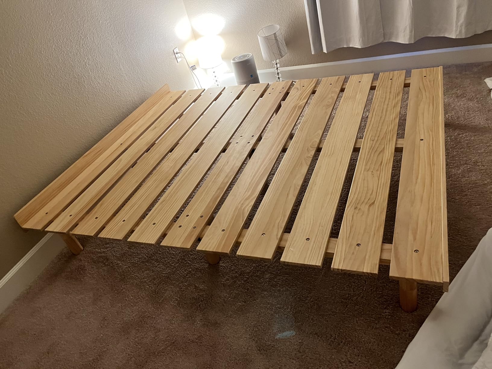 EMOOR Wood Slatted Floor Bed Frame OSMOS Queen for Japanese Futon Mattress Solid Pine (Earth-Natural), Height Adjustable (2/7/12in) Tatami Mat customer photo 1