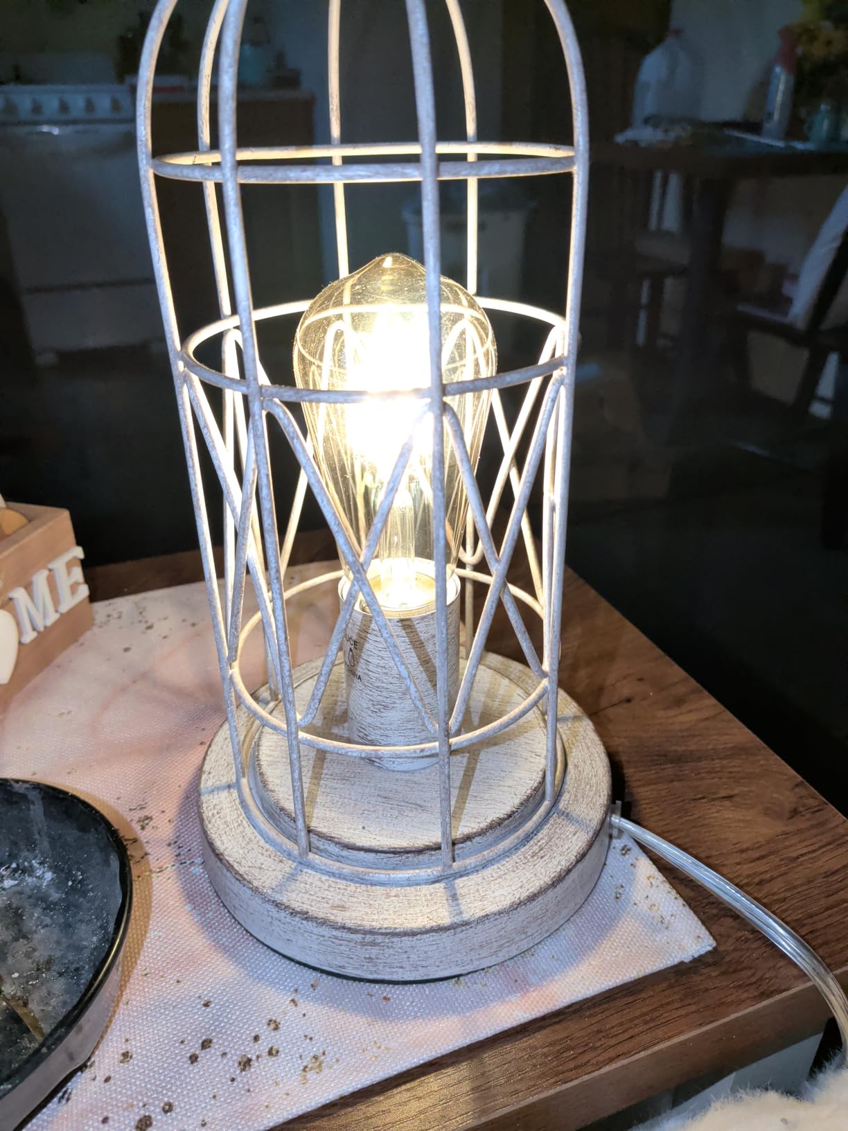 Small Table Lamp, 3-Way Dimmable Bedside Lamp with Brushed White Oak Cage customer photo 2