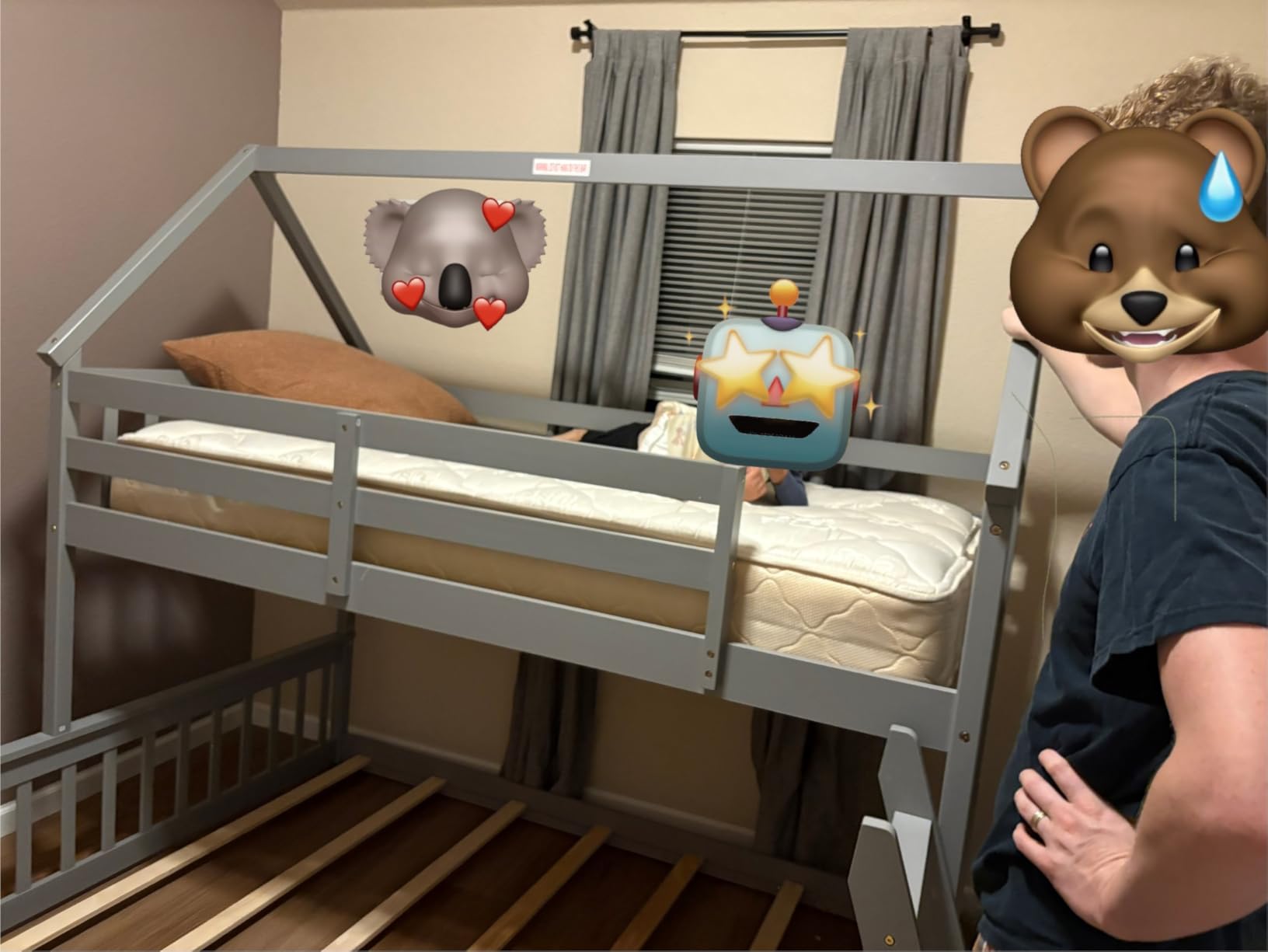 KOMFOTT Wood Twin Over Full House Bunk Bed with Built in Ladder, Solid Pine Wood Bunk Bed Frame with Safety Guardrails, House Bunk Bed Frame for Kids, Teens, Juniors, No Box Spring Needed (White) customer photo 2