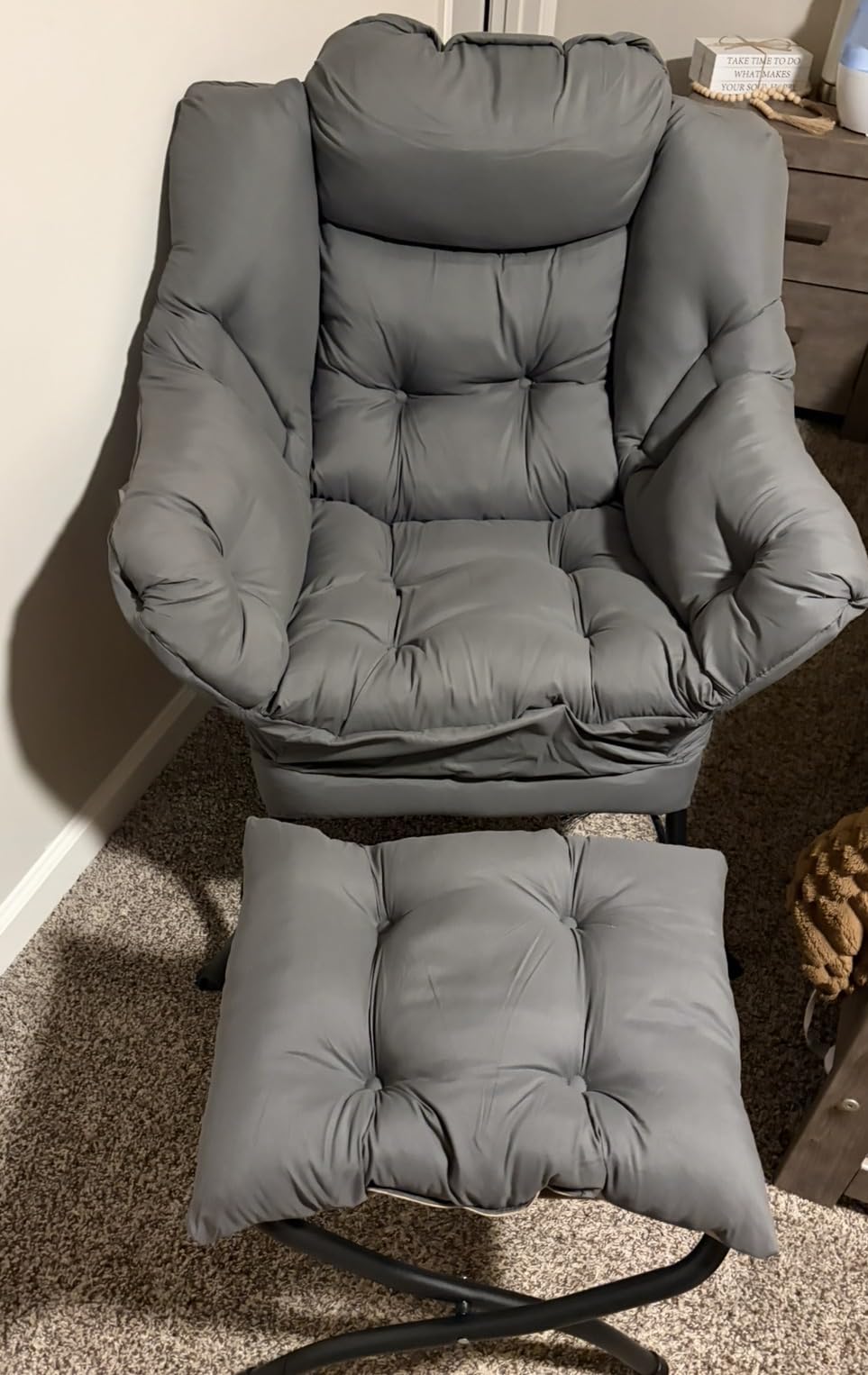 Furlide Lazy Chair with Ottoman, Modern Chair with Folding Footrest, Dark Grey Accent Chair, Comfortable Reading Chair, Oversized Armchairs for Bedroom, Study, Living Room, Courtyard | Accent Lounge Chair with folding Foot Stool, Removable Washable Cover and Side Pocket for Reading, Relaxing in Living Room customer photo 1