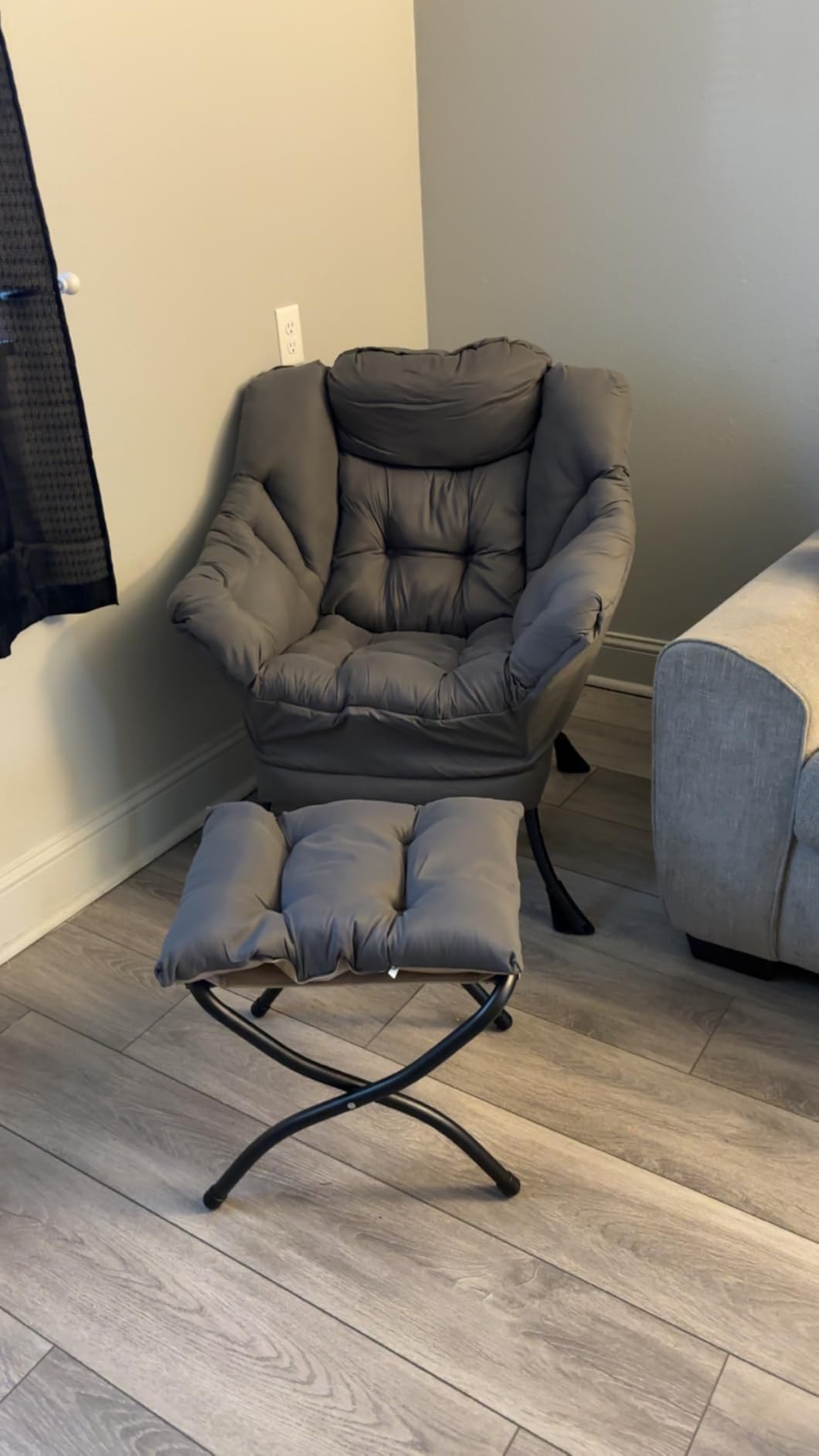 Furlide Lazy Chair with Ottoman, Modern Chair with Folding Footrest, Dark Grey Accent Chair, Comfortable Reading Chair, Oversized Armchairs for Bedroom, Study, Living Room, Courtyard | Accent Lounge Chair with folding Foot Stool, Removable Washable Cover and Side Pocket for Reading, Relaxing in Living Room customer photo 2
