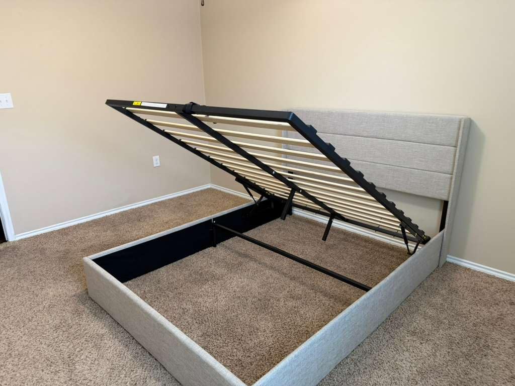 Allewie Full Size Lift Up Hydraulic Storage Bed Frame Light Beige customer photo 2