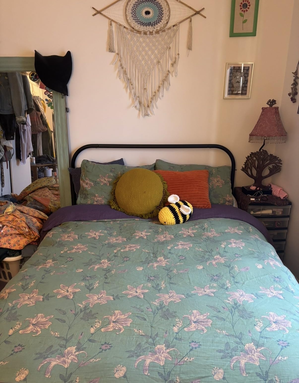 VM VOUGEMARKET Linen Cotton Jacquard Duvet Cover Queen,3 Pcs Yarn-Dyed Textured Duvet Cover Set Green Purple Floral Bedding Breathable, Natural Wrinkled Look-No Comforter customer photo 2