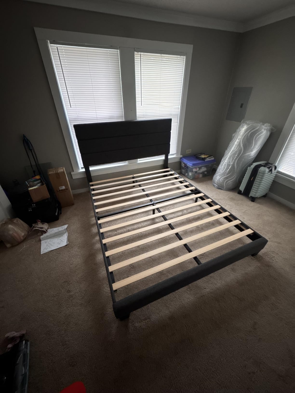 Allewie King Size Platform Bed Frame with Fabric Upholstered Headboard and Wooden Slats Support, Fully Upholstered Mattress Foundation/No Box Spring Needed/Easy Assembly, Beige customer photo 2